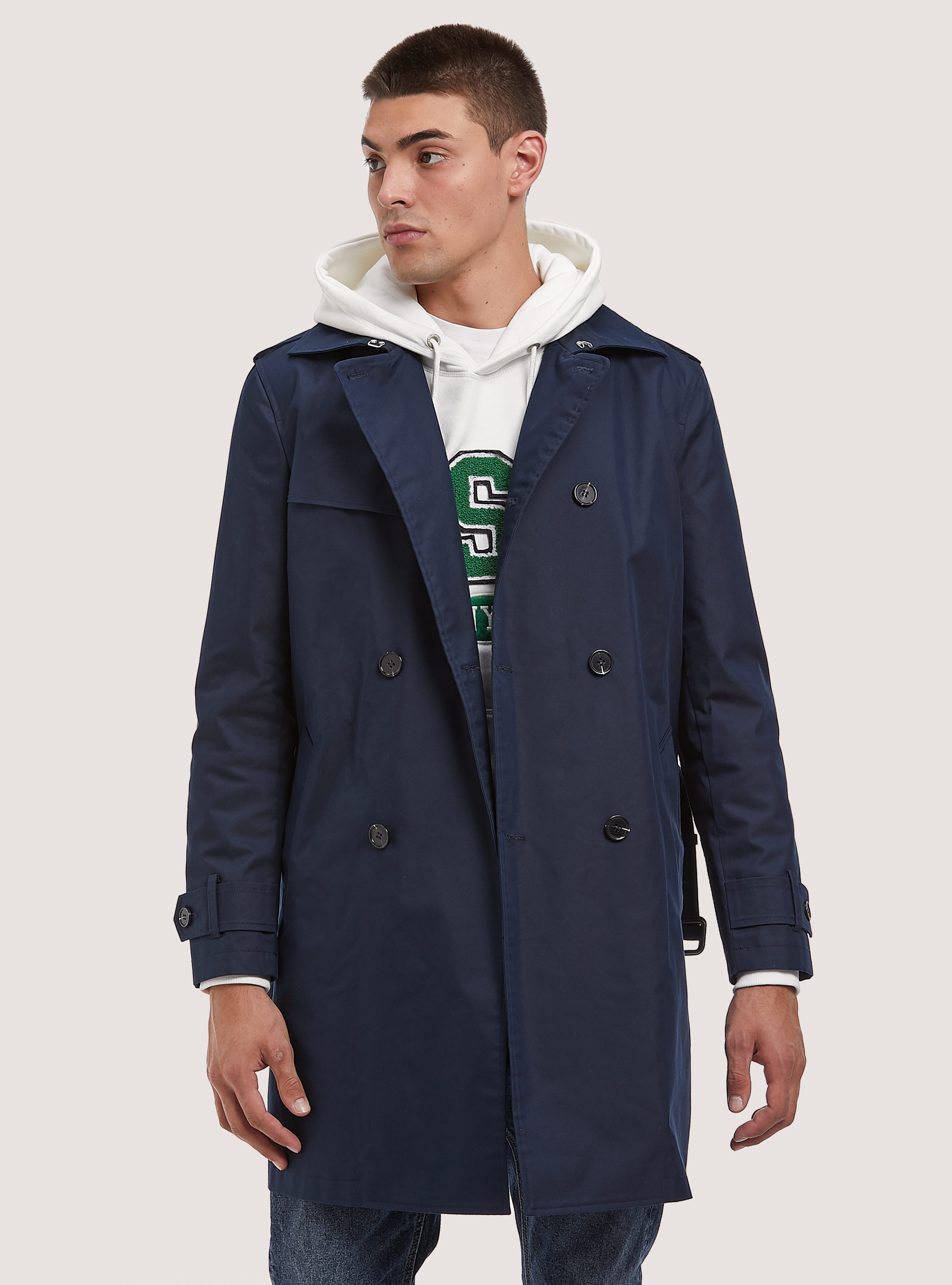 Gabardina de doble botonadura en mezcla de algod&oacute;n repelente al agua, NA1 NAVY DARK