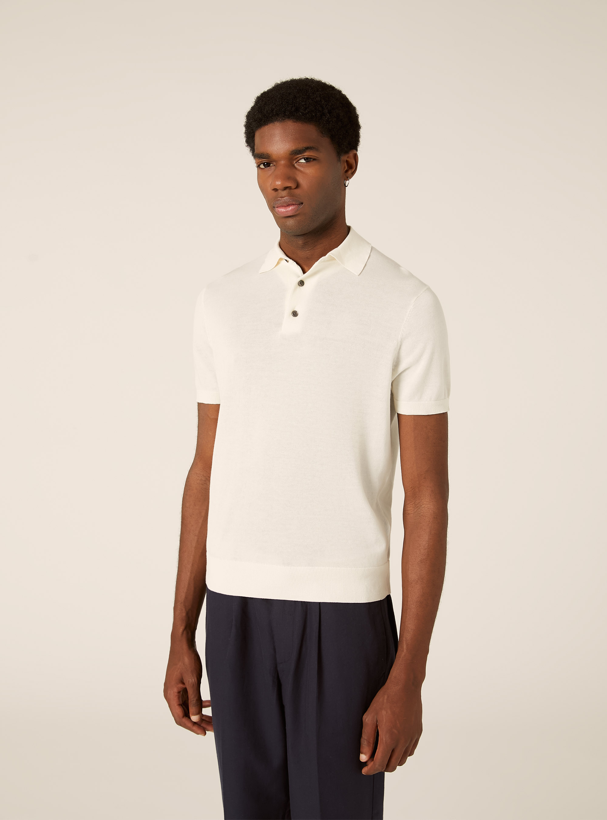 Extrafine cotton knit polo shirt, WH1 OFF WHITE