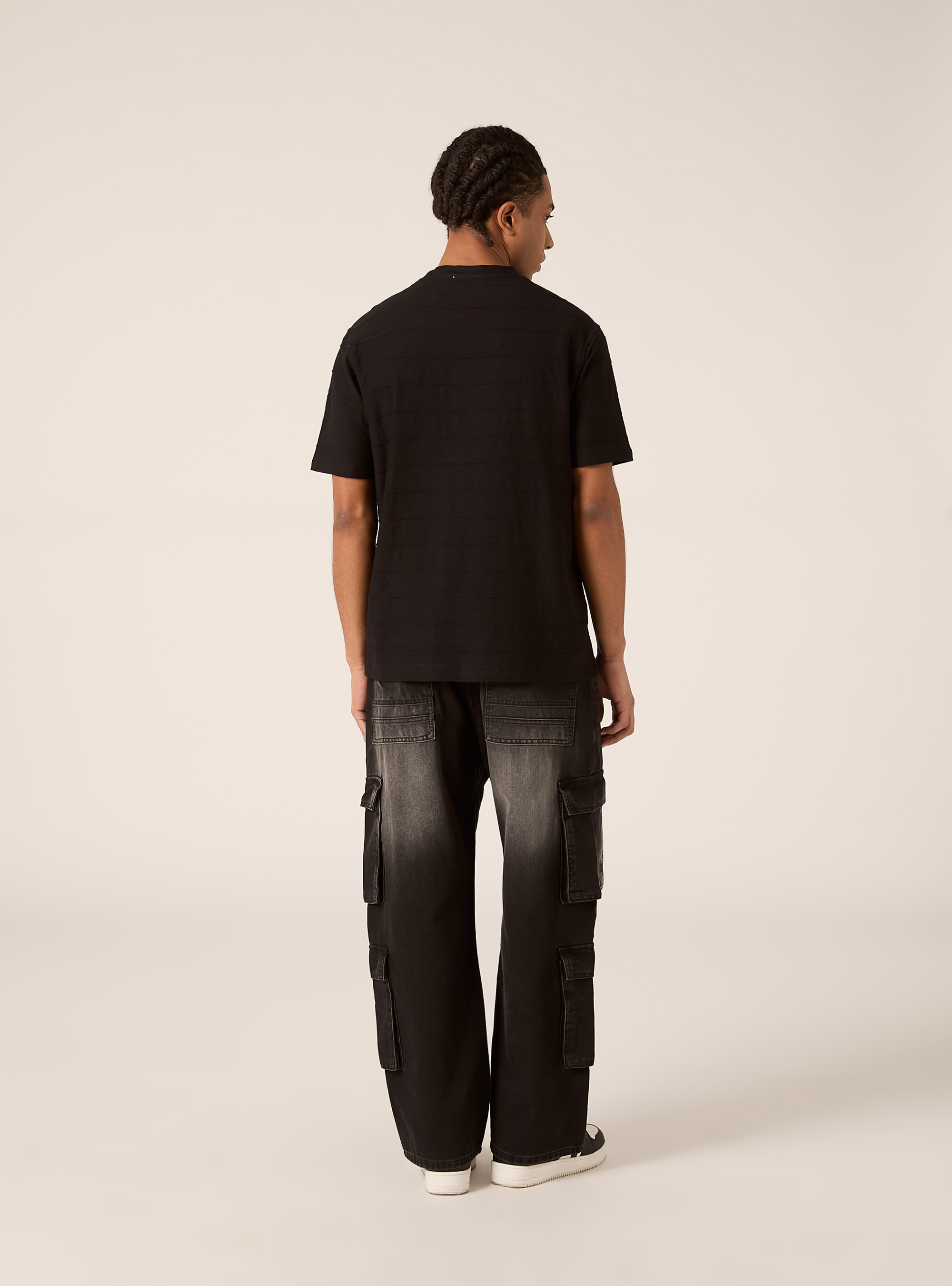 T-shirt &agrave; manches courtes textur&eacute;, BK1 BLACK