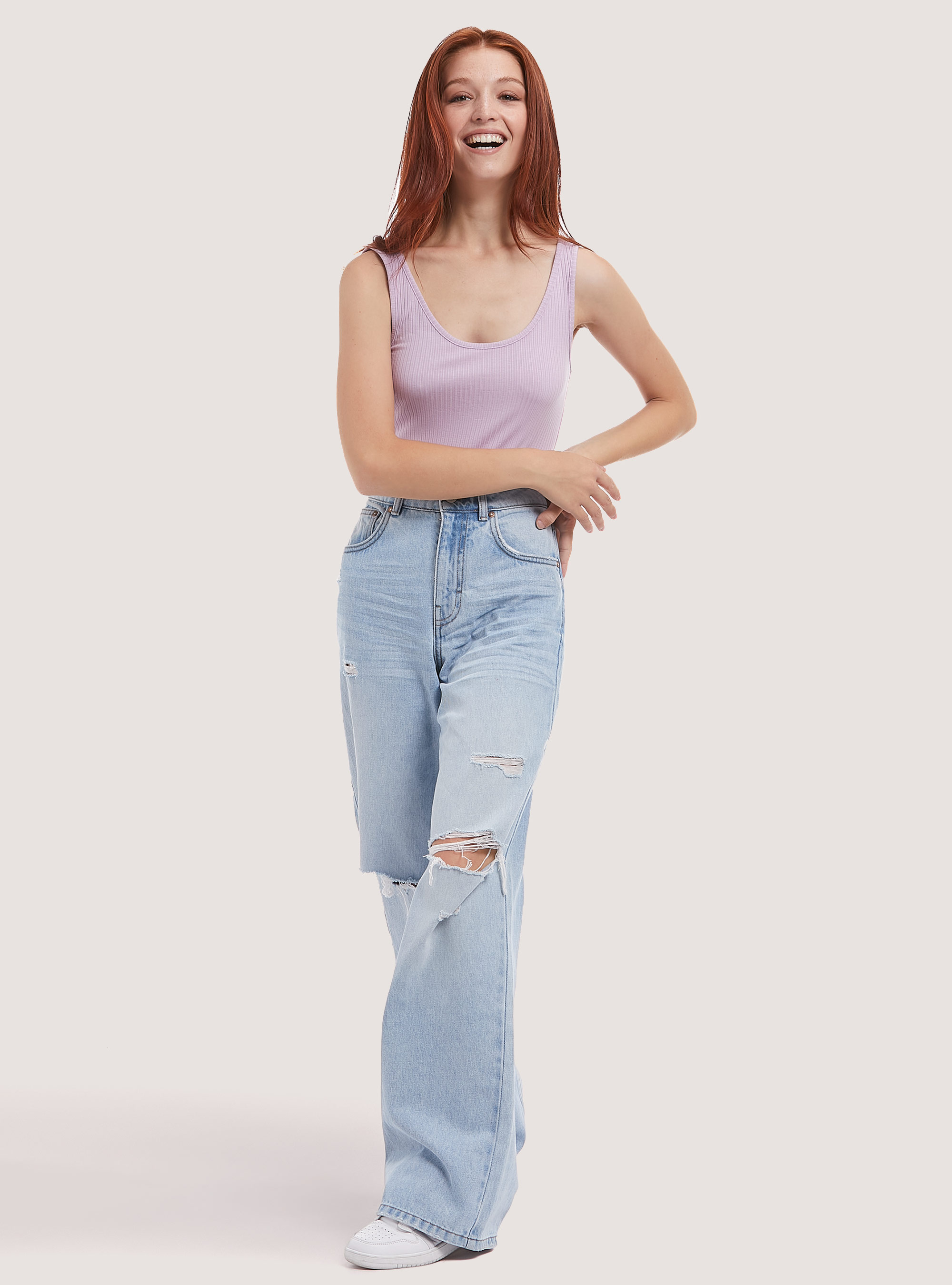 Basic ribbed cotton bodysuit, C4546 LILLAC