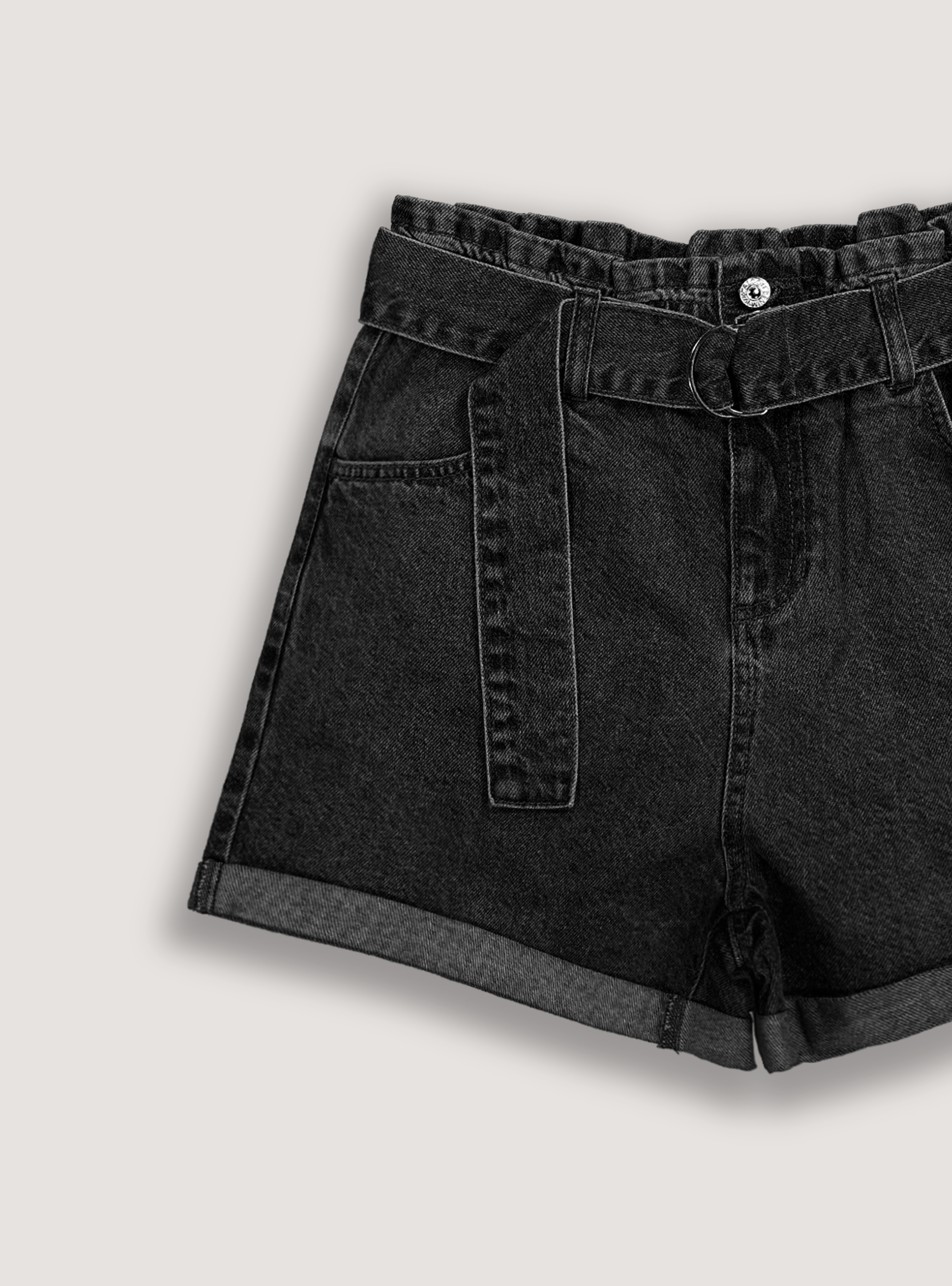 Denim shorts with strap, D000 BLACK