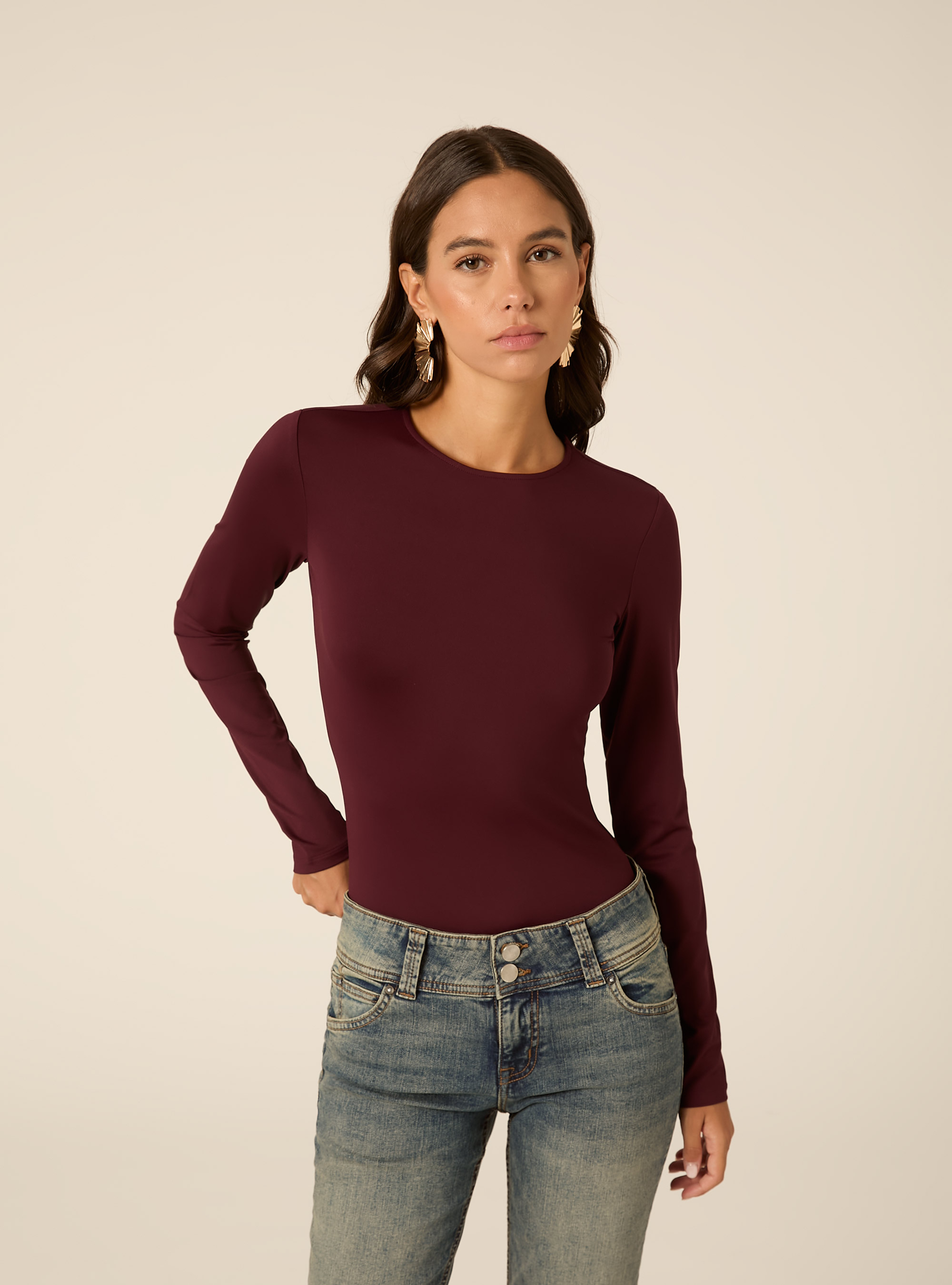 Body girocollo maniche lunghe, BO1 BORDEAUX DARK