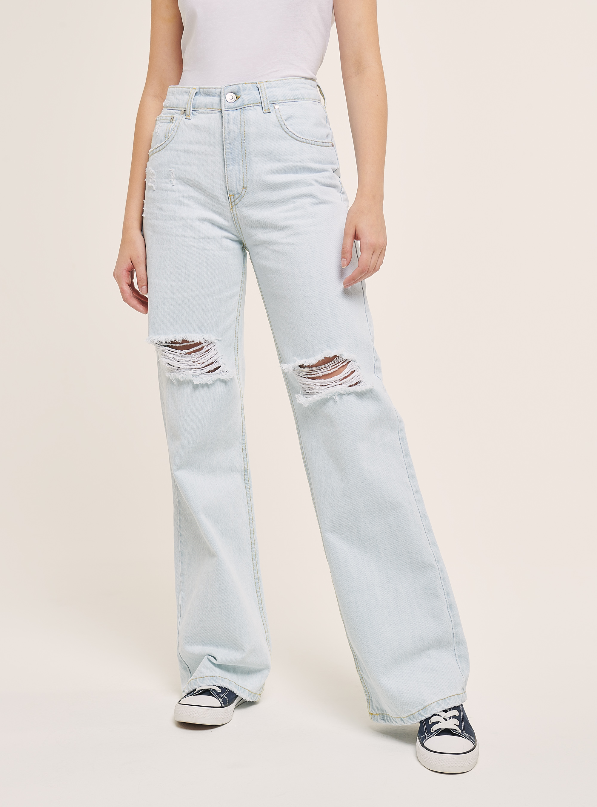 Jean large avec déchirures, C272 BLUE