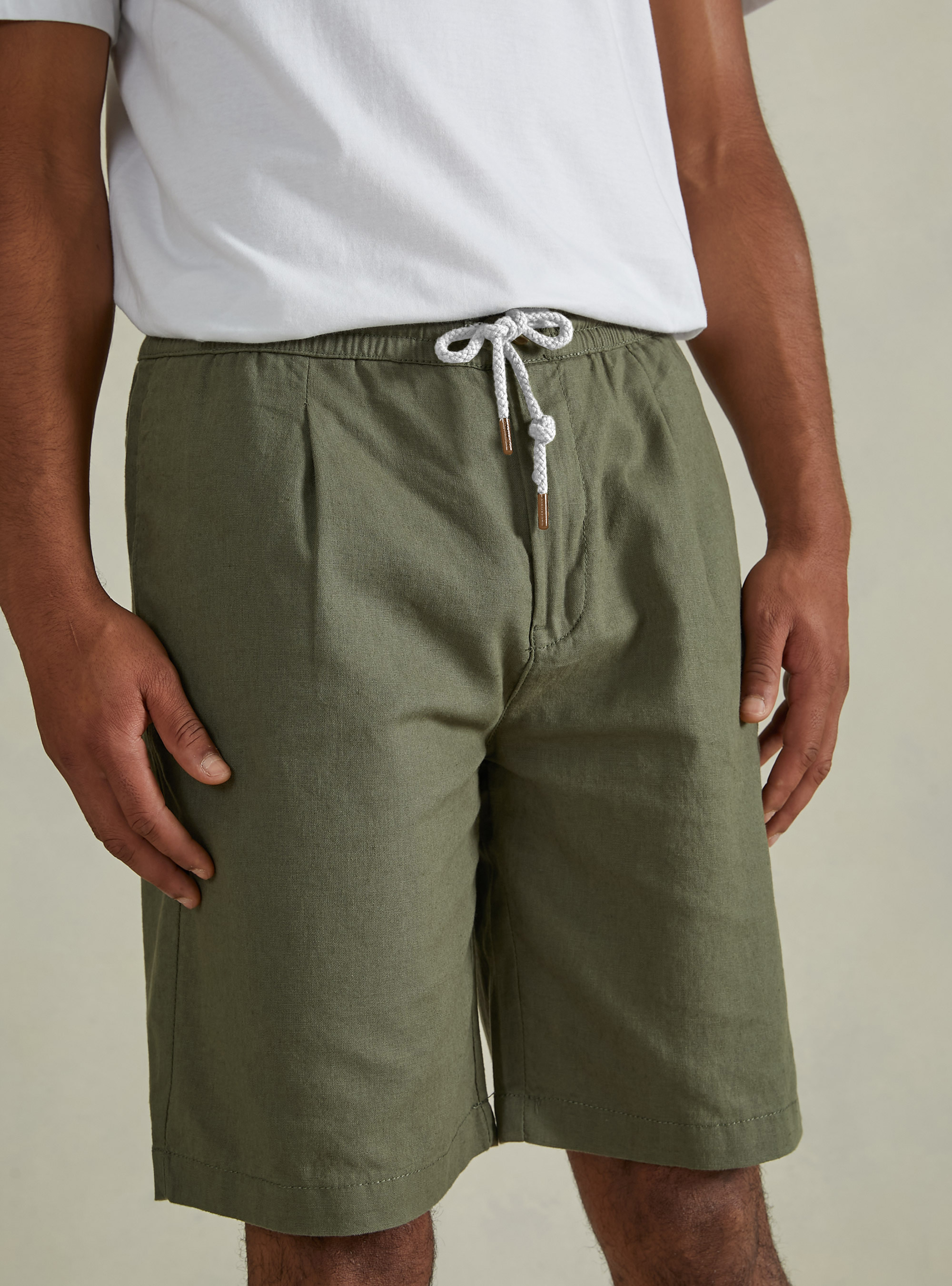 Linen Bermuda Shorts with Drawstring, KY2 KAKY MEDIUM