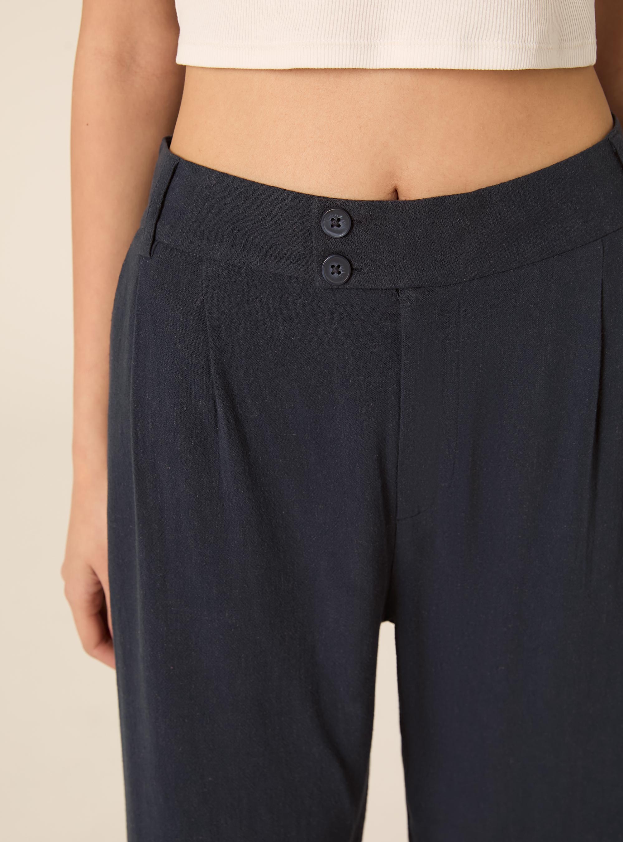 Pantaloni wide leg in misto lino, NA2 NAVY MEDIUM