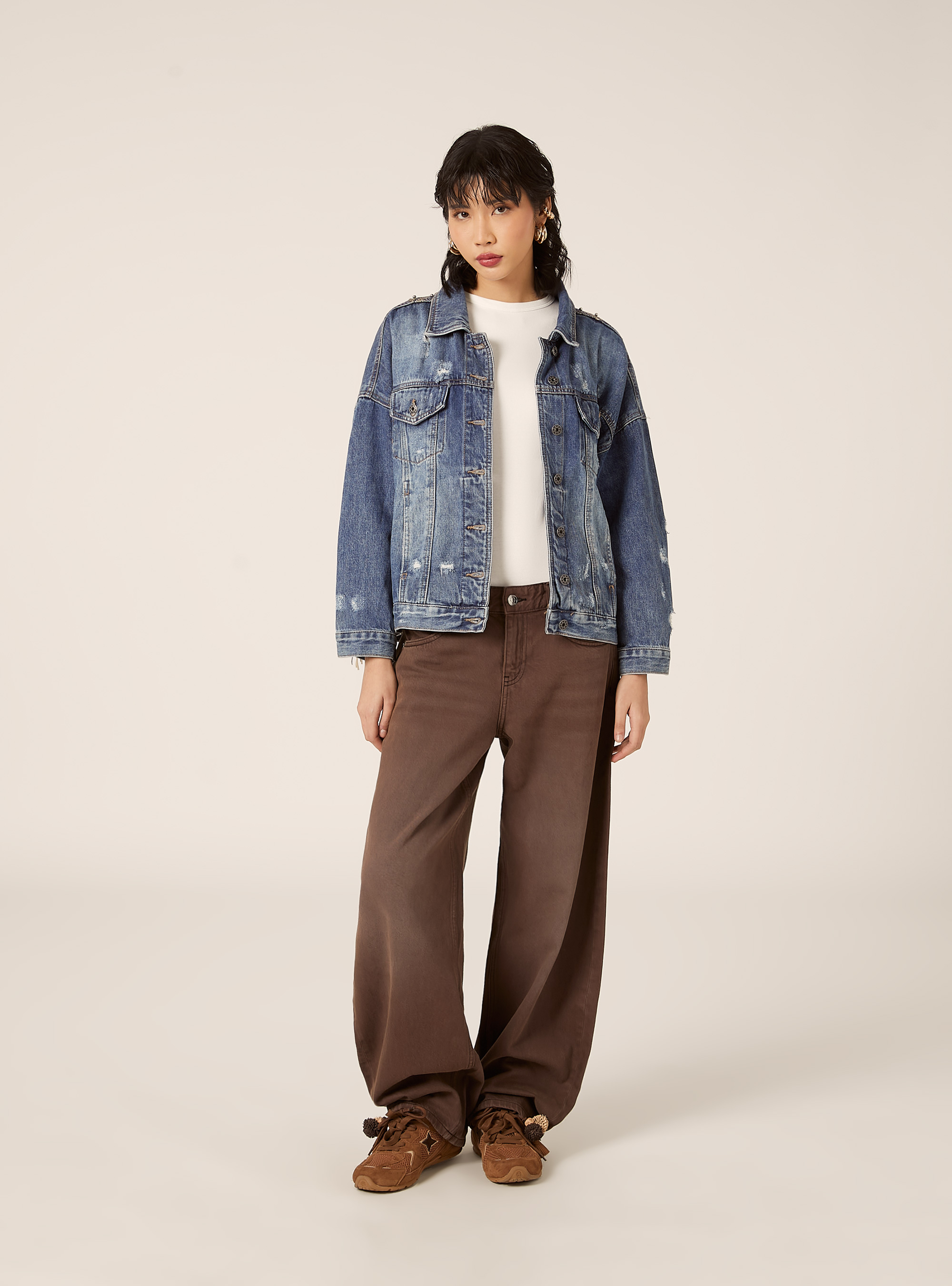 Giubbotto in denim con frange sul retro, D004 MEDIUM LIGHT BLUE