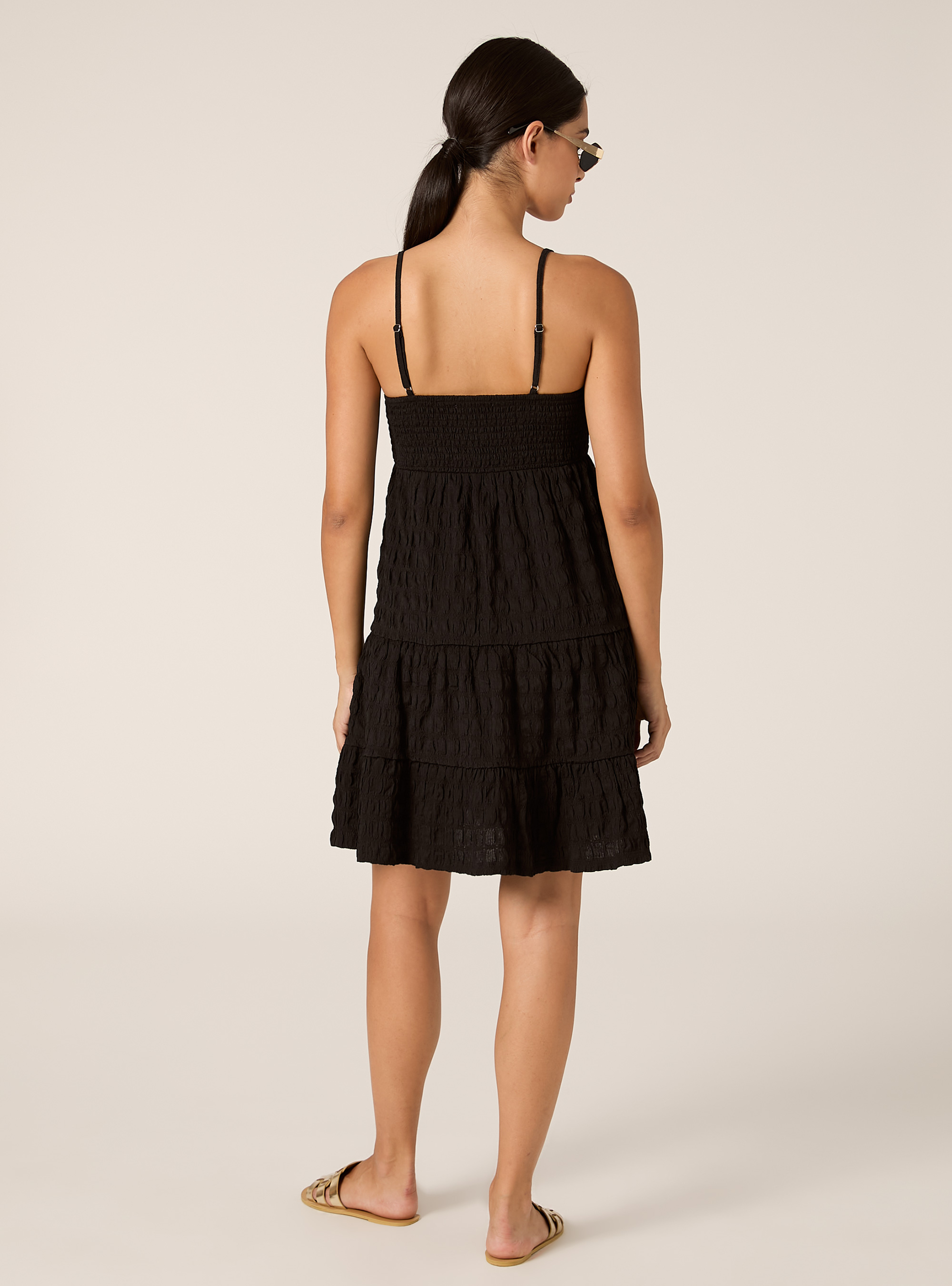 Crepe dress with adjustable straps, BK1 BLACK