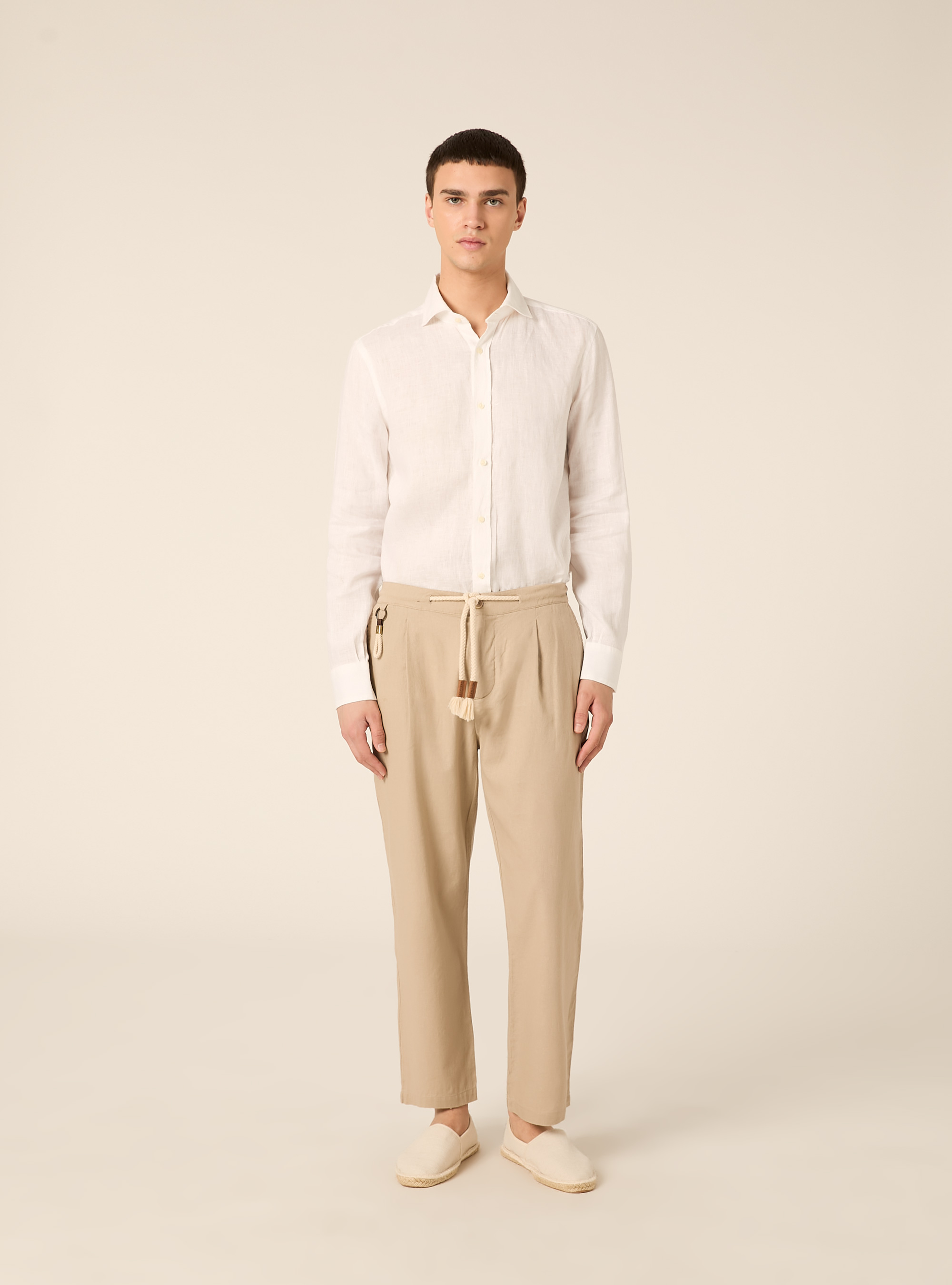 Pantaloni misto lino con coulisse, BG3 BEIGE LIGHT