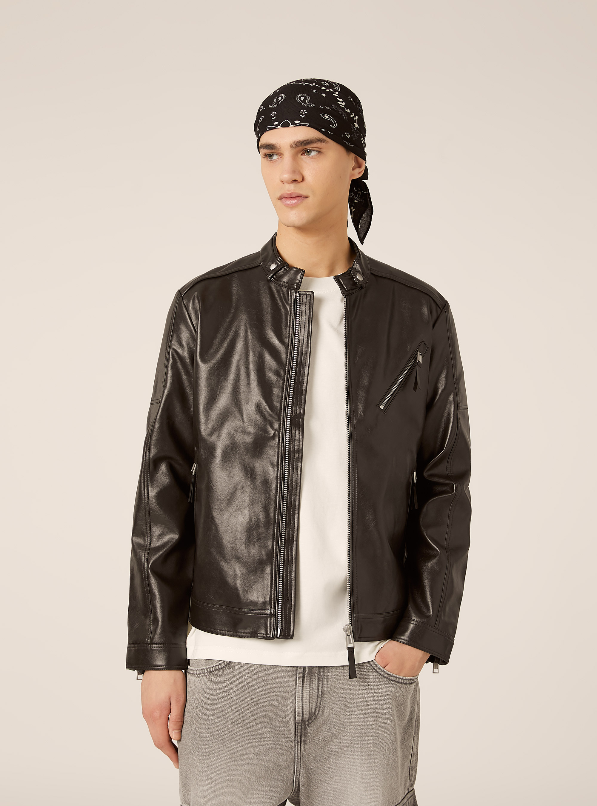 Leather-effect biker jacket, BK1 BLACK