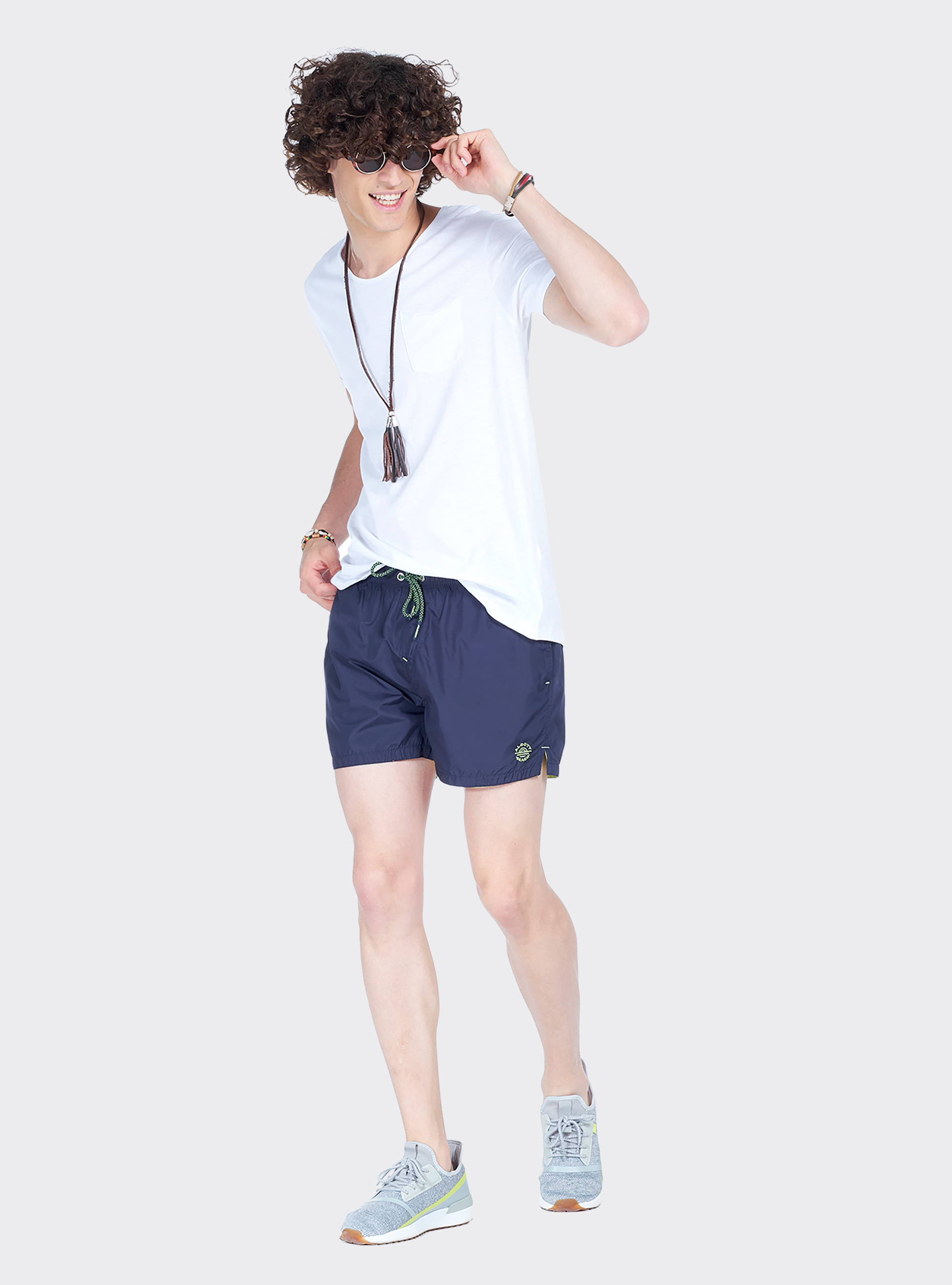 Costume con logo ricamato e cordino a contrasto, C218 BLUE NAVY