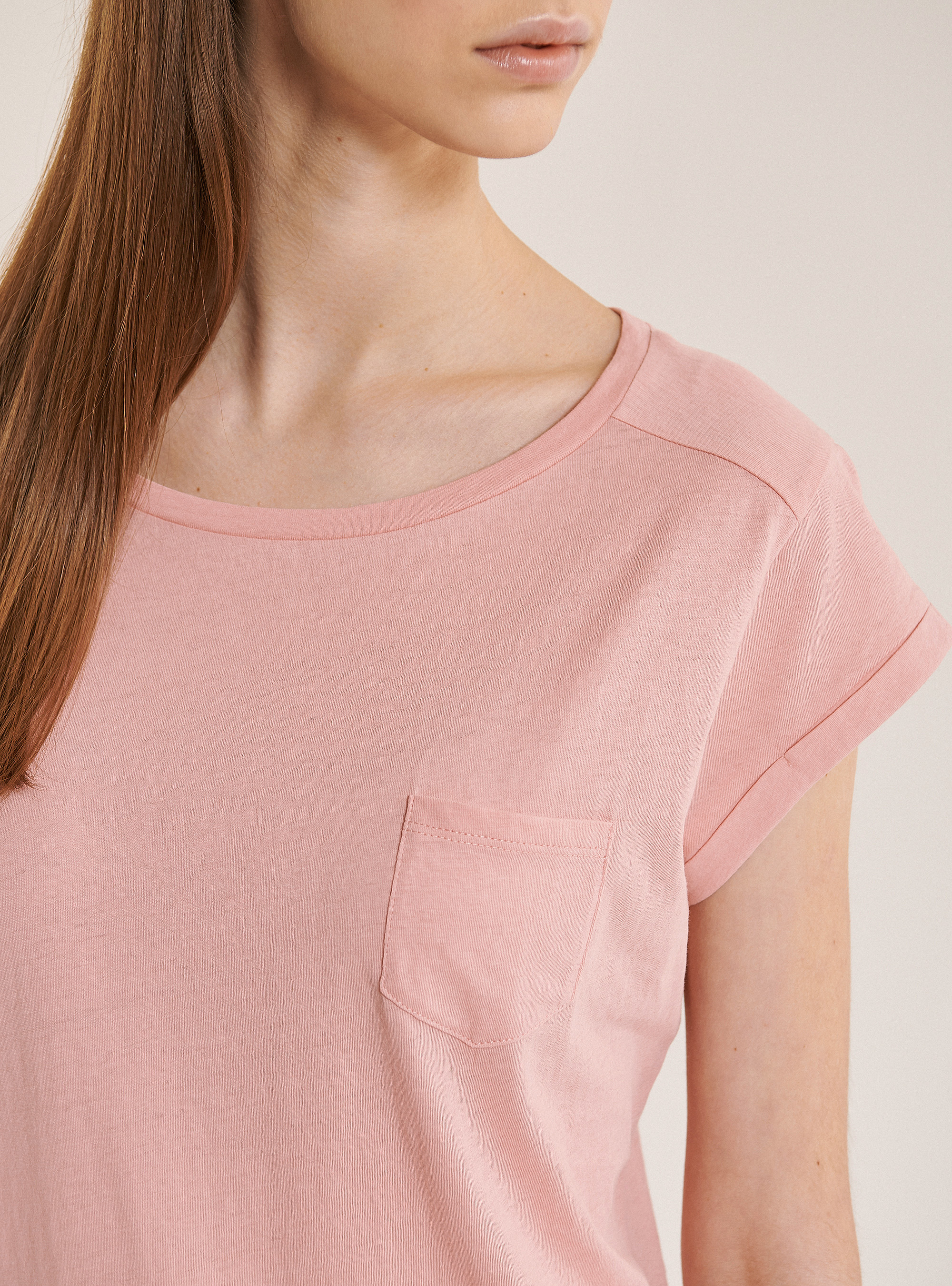 Basic cotton T-shirt with breast pocket, C4400 PINK