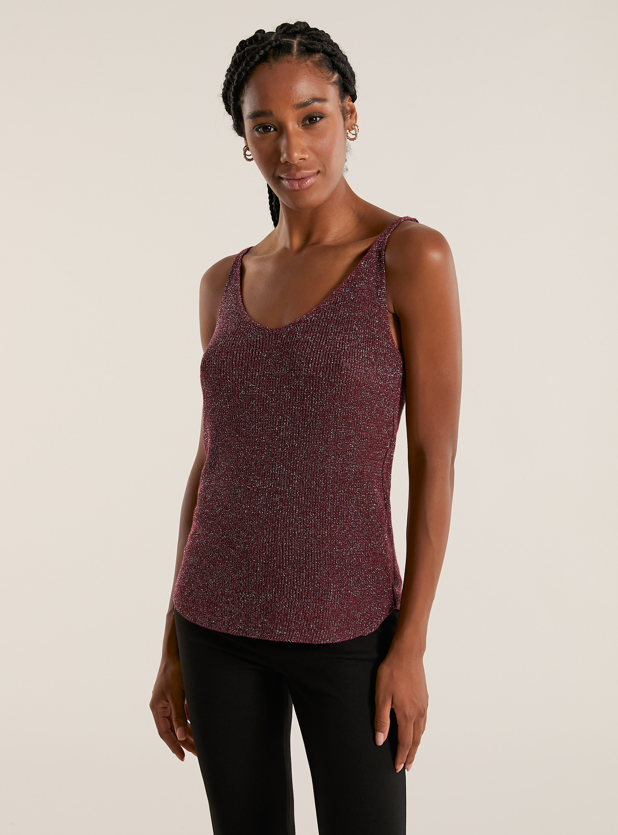 Lurex knit tank top, BO1 BORDEAUX DARK