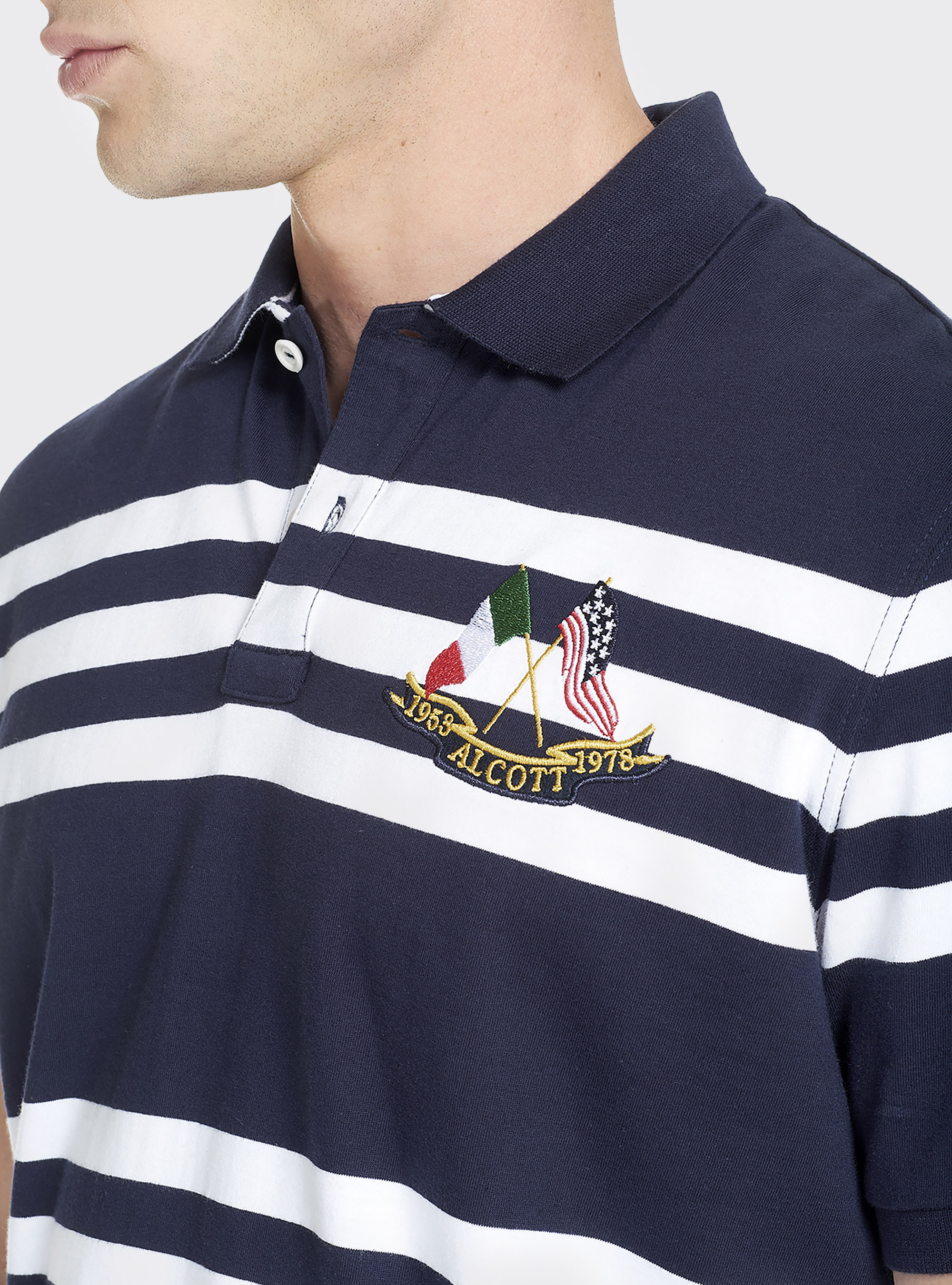 Gestreiftes Poloshirt mit Stickerei auf der Brust, C2236 BLUE