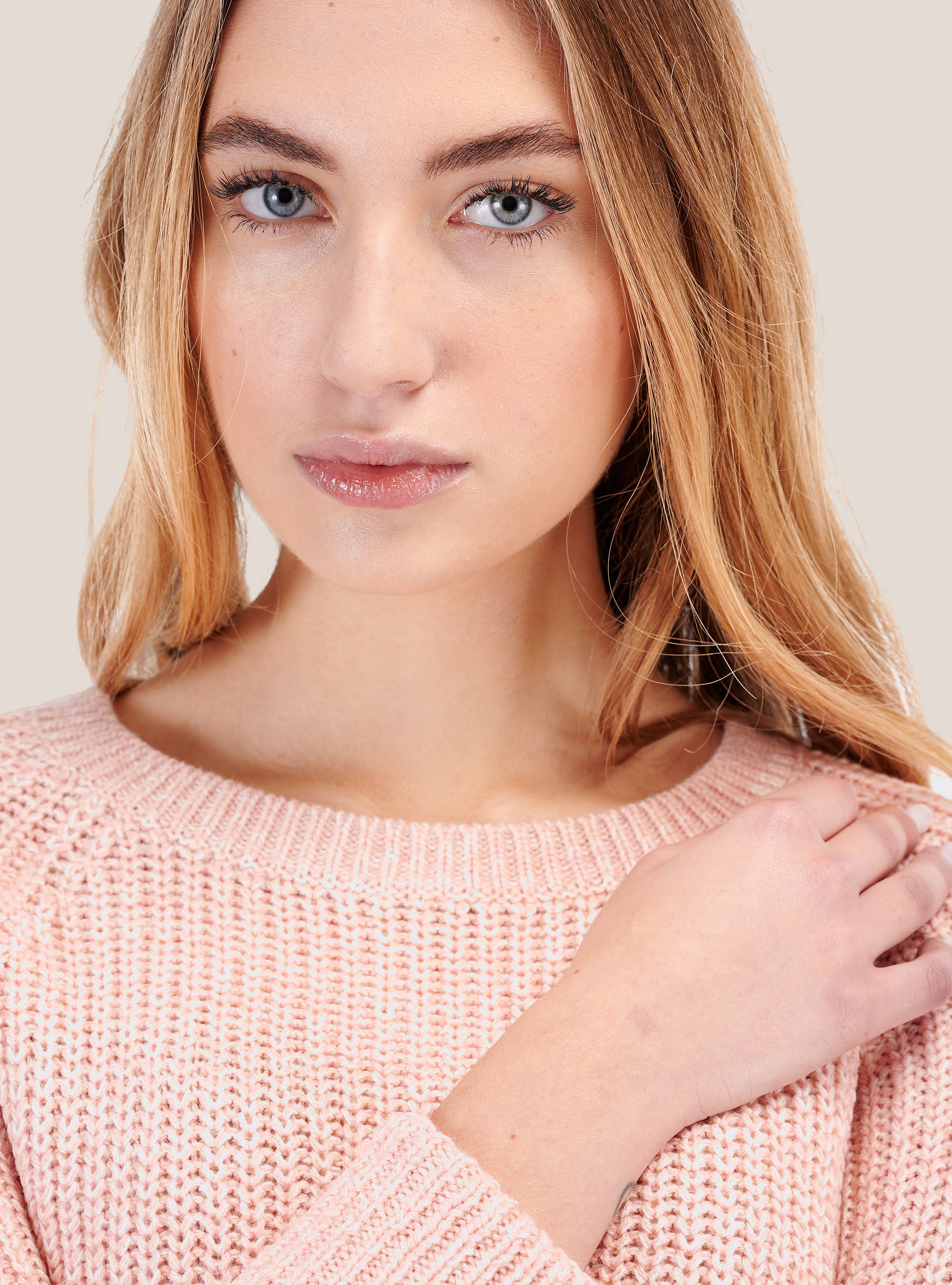 Pullover girocollo con zip dietro, ROSA