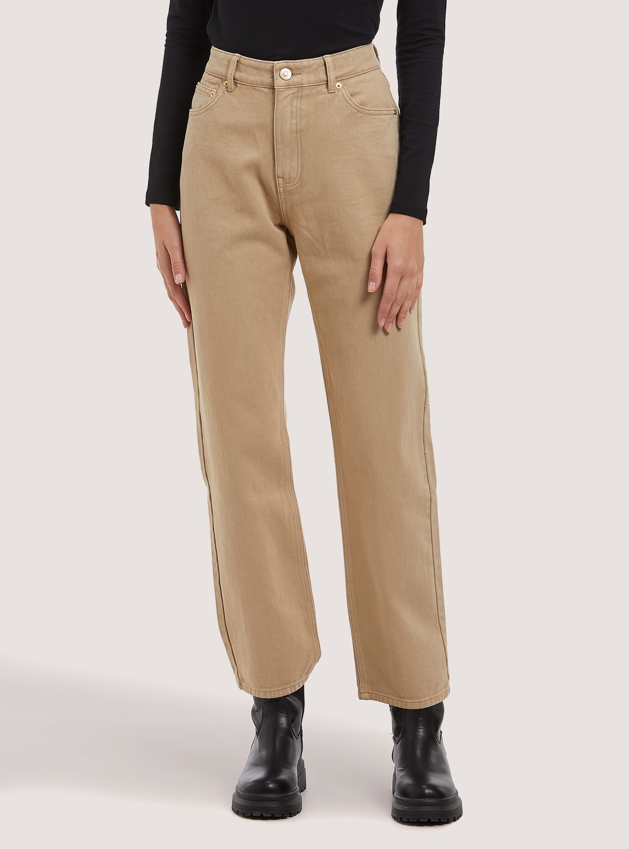 Pantalon en serg&eacute; &agrave; coupe droite, BG3 BEIGE LIGHT