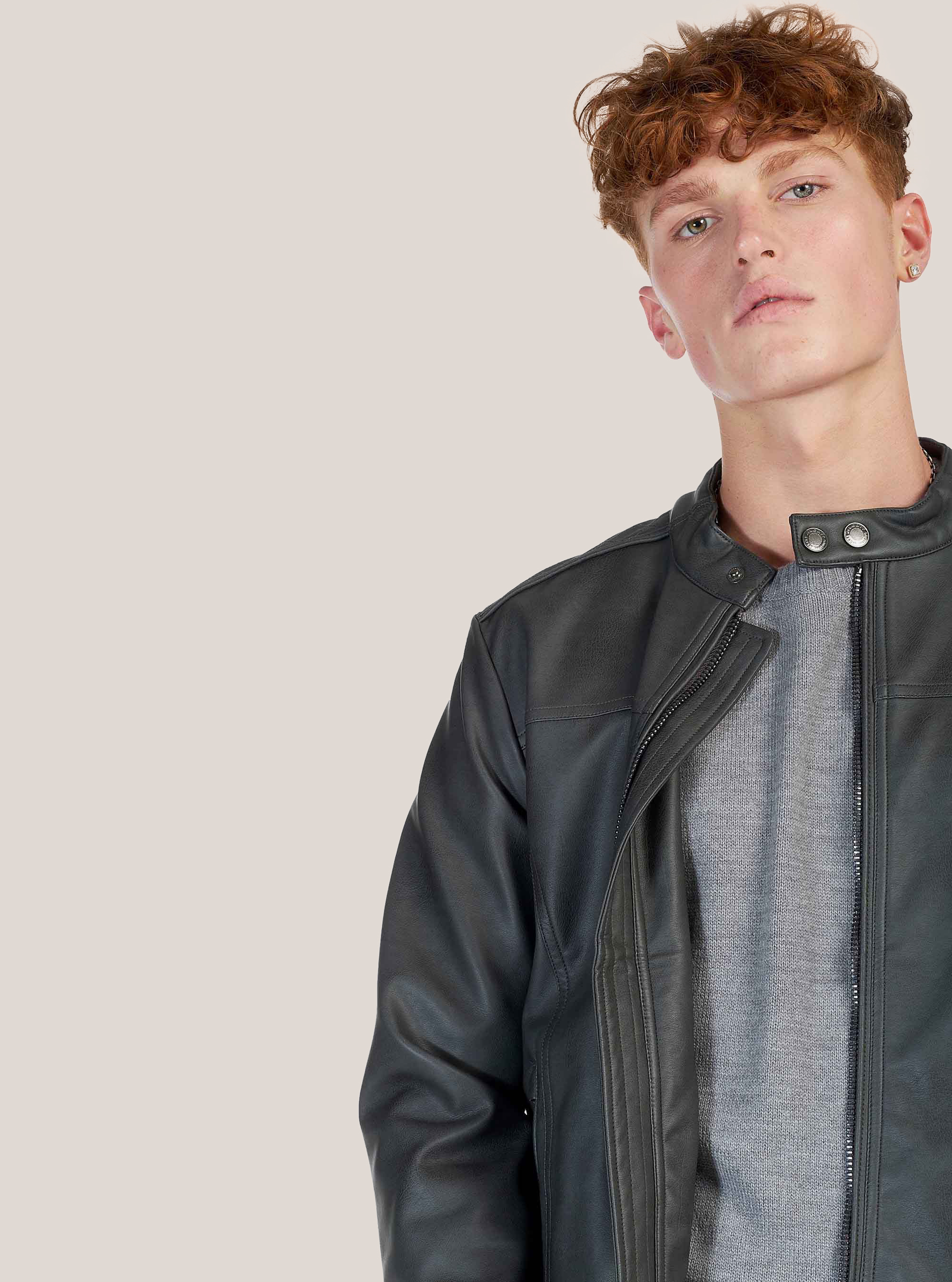 Leather effect zipped jacket, C0116 GREY