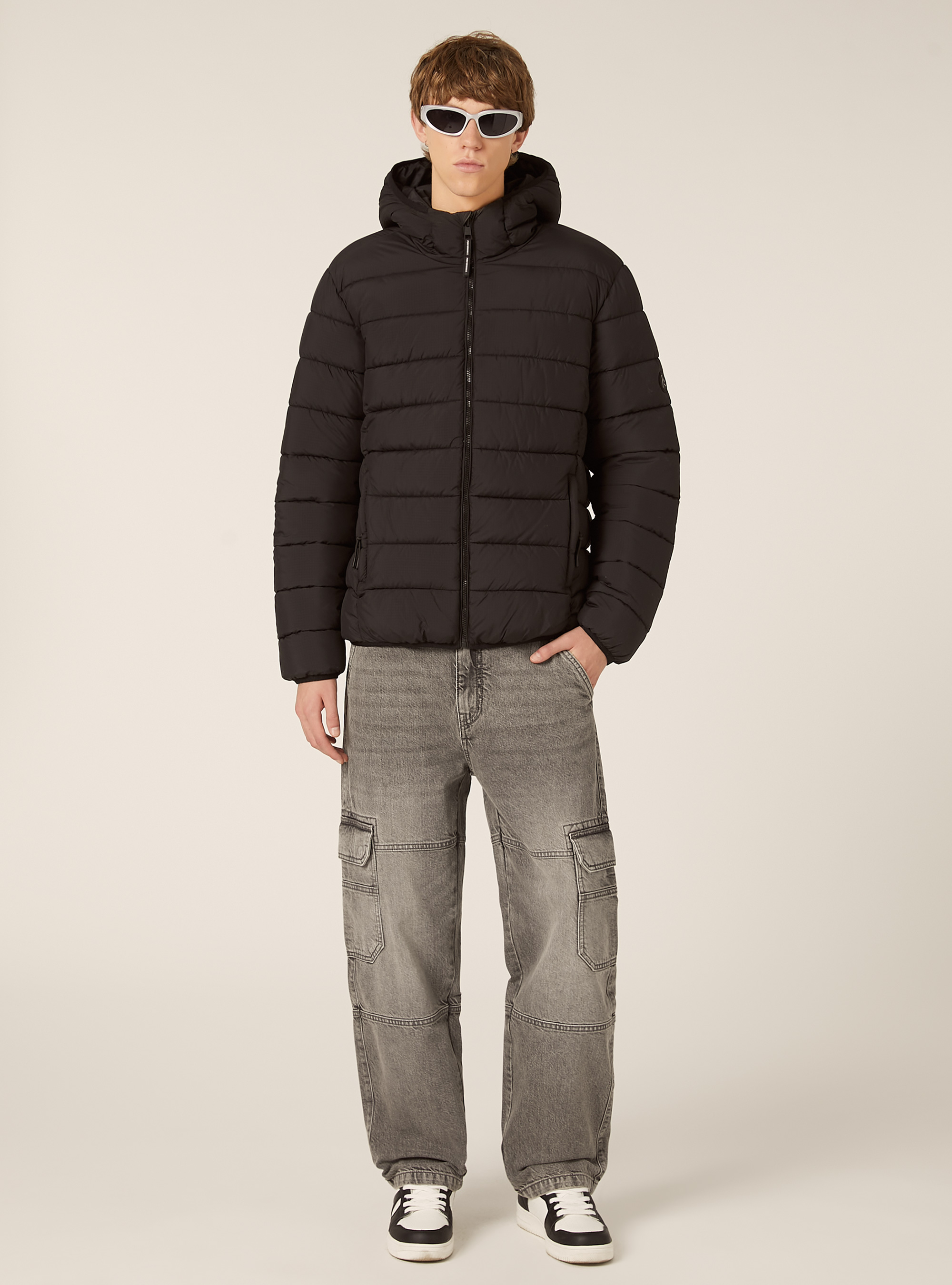 Padded jacket with hood, BK1 BLACK