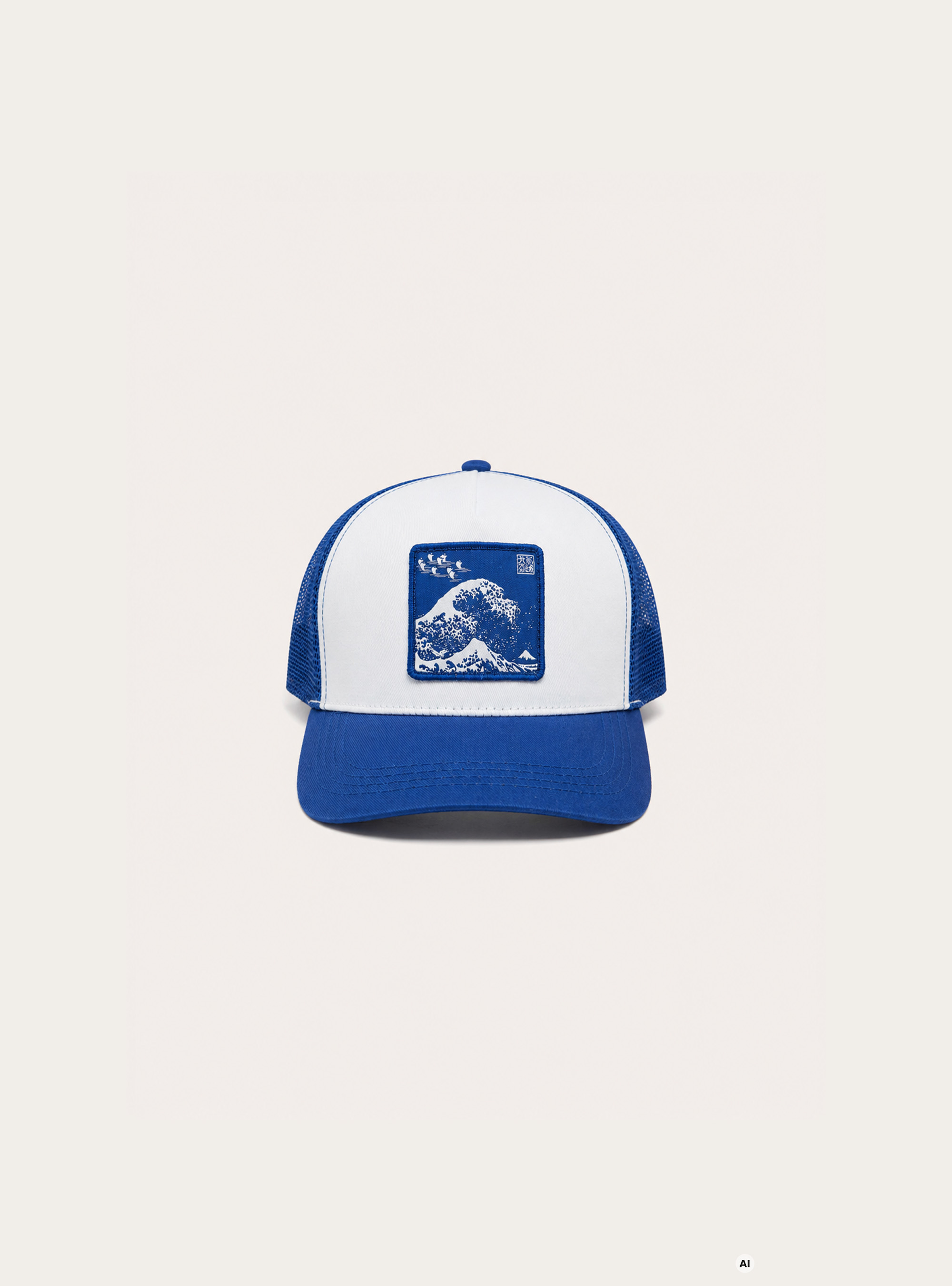 Trucker hat with Hokusai Wave patch and embroidery, RY2 ROYALE MEDIUM
