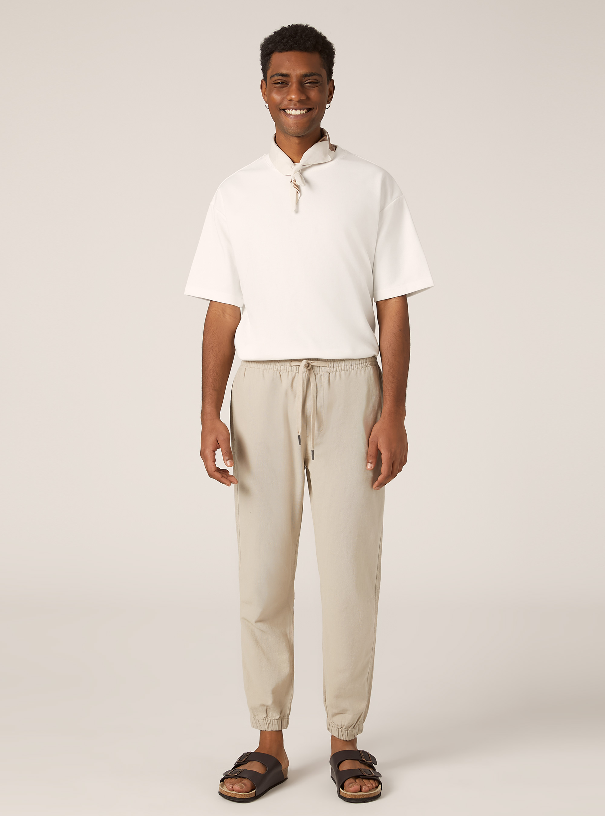 Pantalón jogger en mezcla de lino, BG2 BEIGE MEDIUM