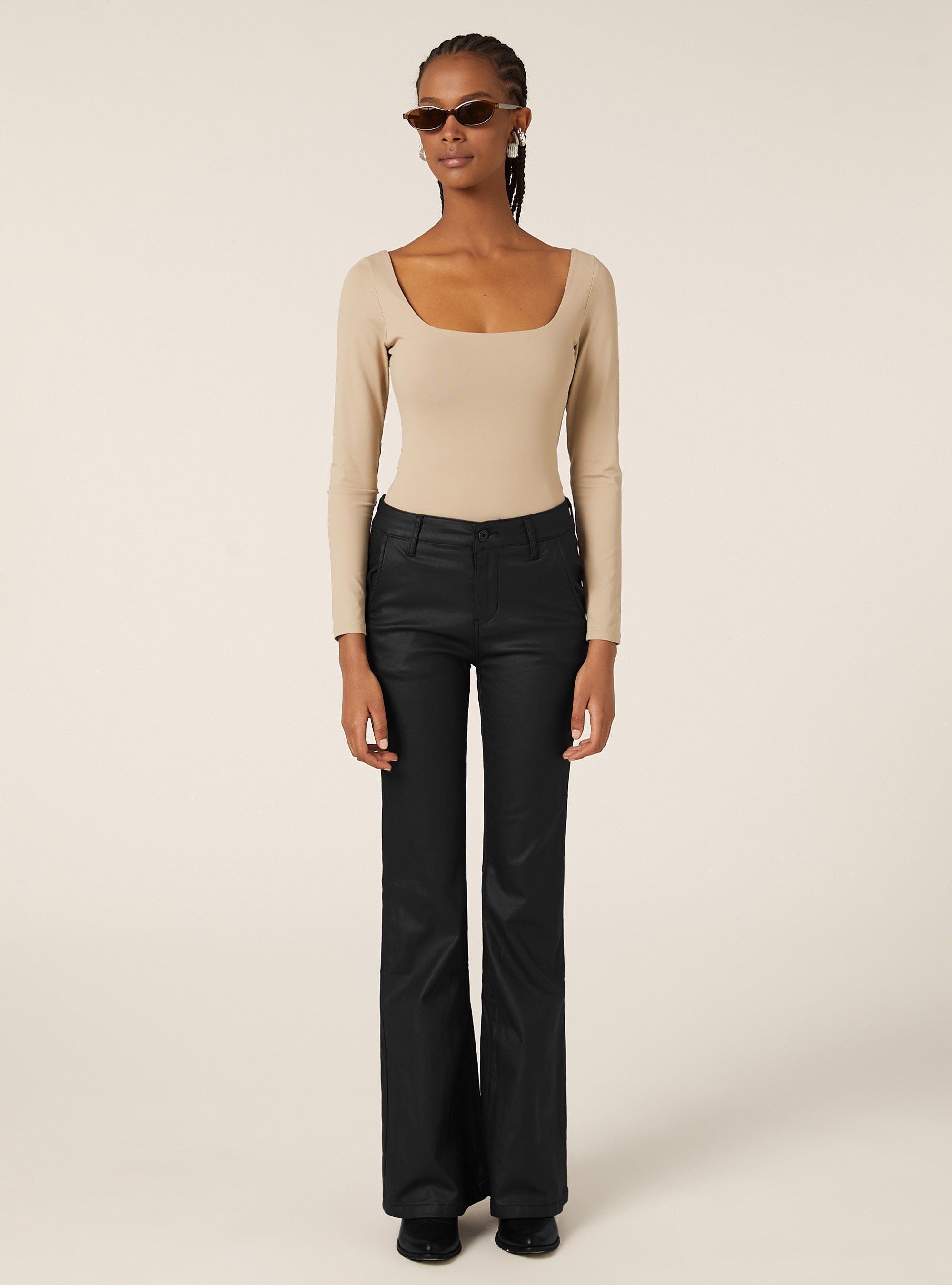 Pantaloni ecopelle flare, BK1 BLACK