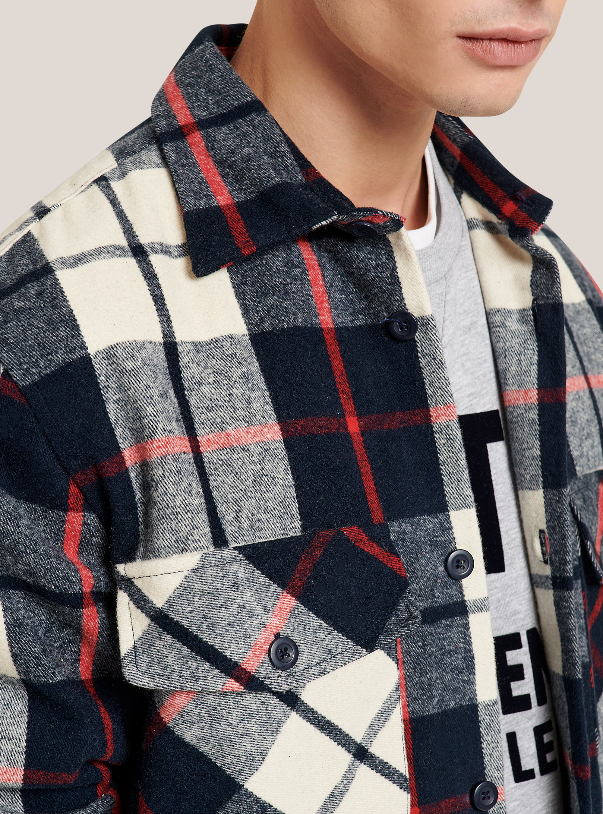 Giacca camicia a quadri, BIANCO