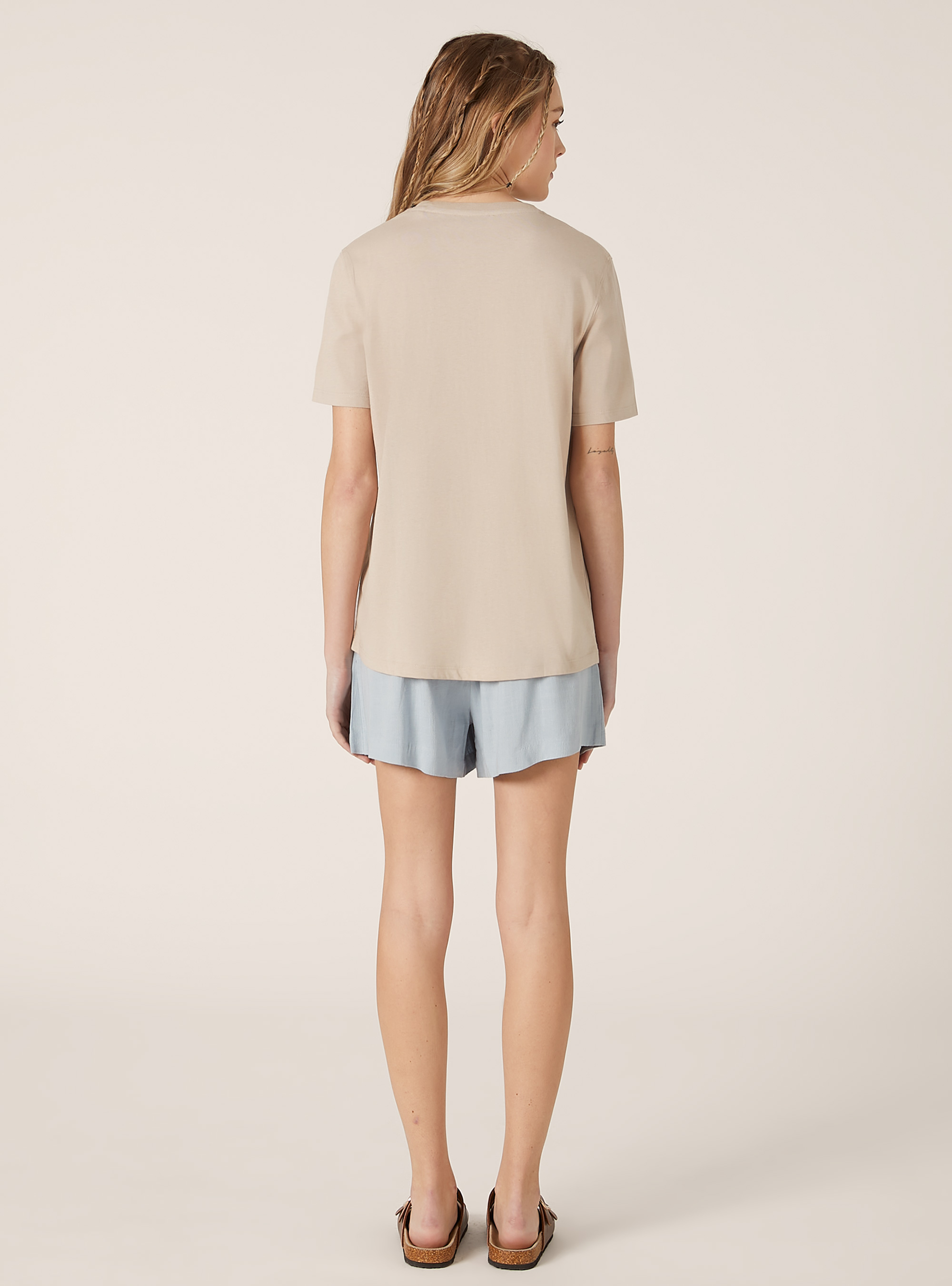 Camiseta de algodón con cuello redondo, BG2 BEIGE MEDIUM