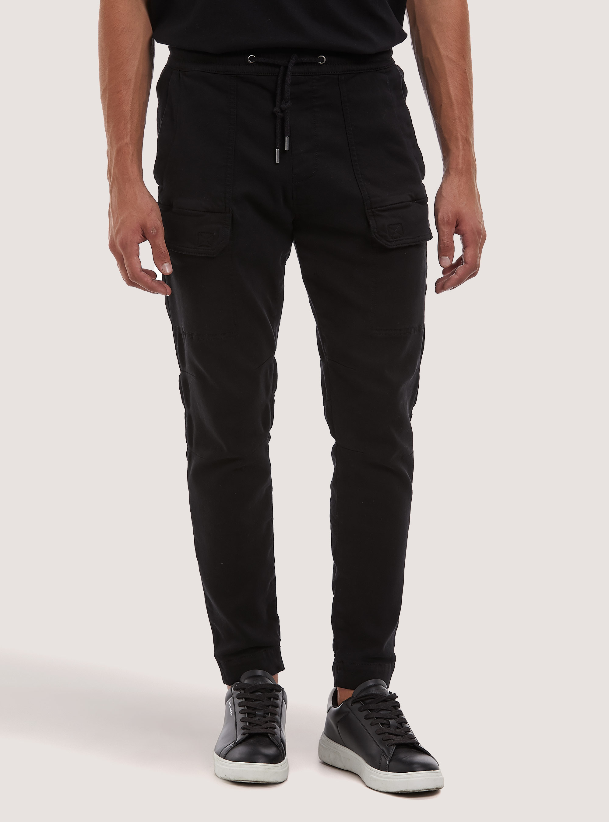 Cotton jogger trousers with large pockets, BK1 BLACK