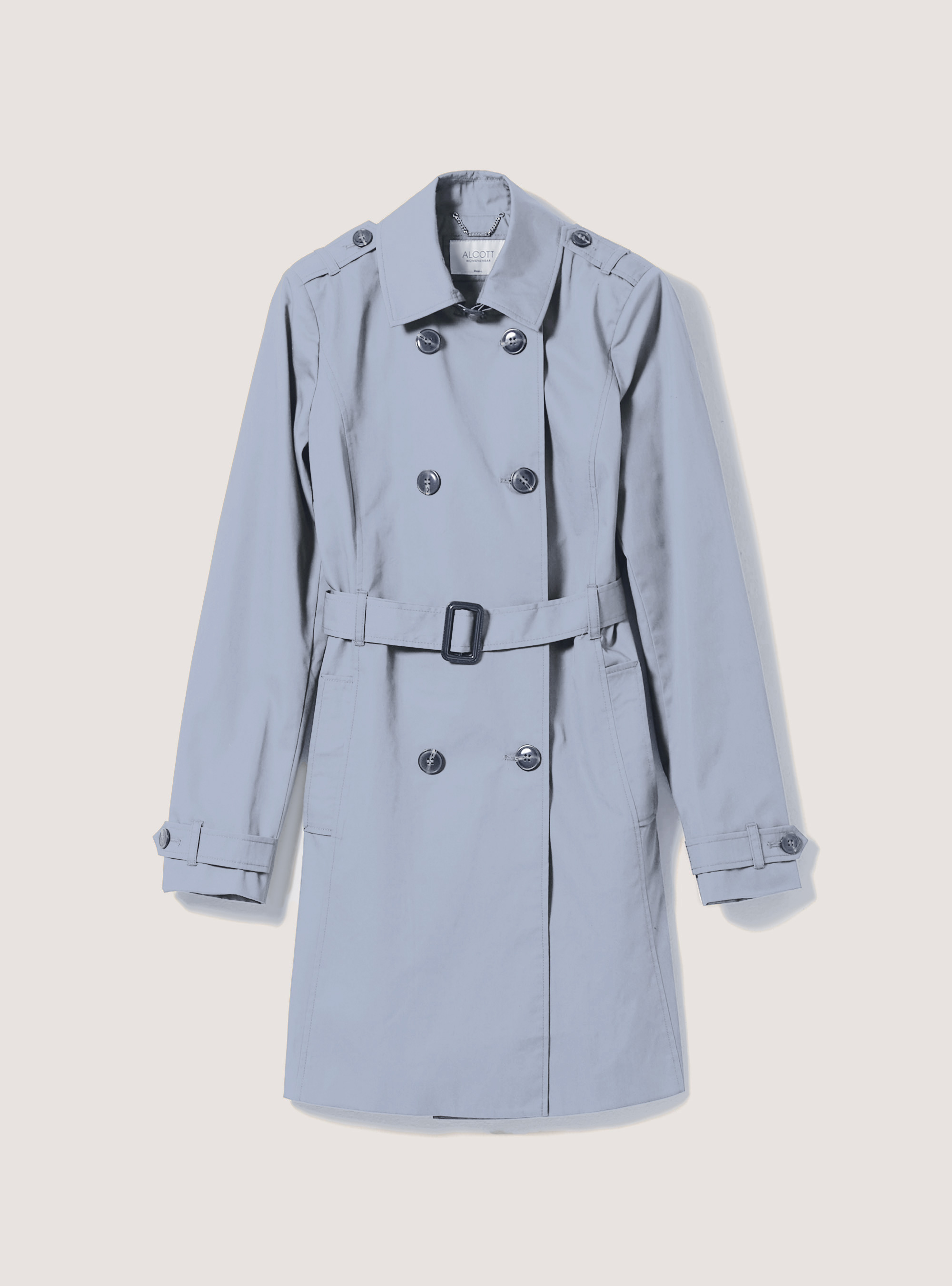 Trench morbido con cintura, AZZURRO