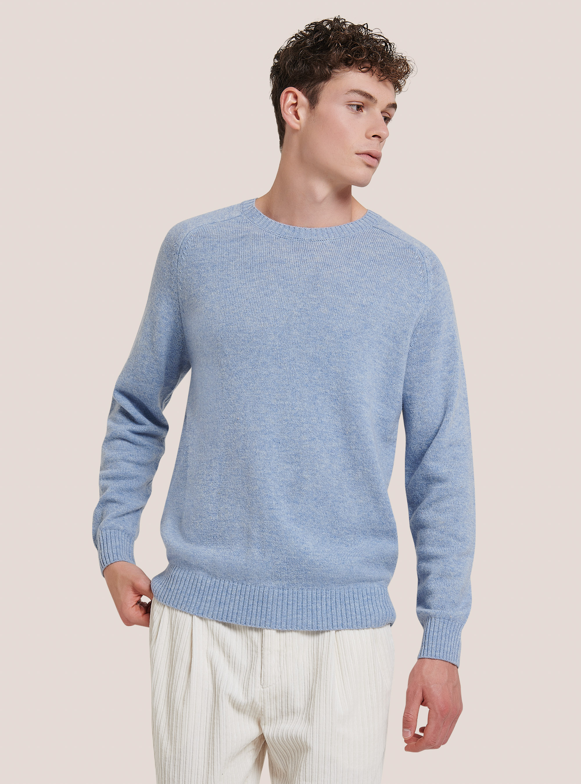 Wool blend crew-neck pullover, C0691 AZZURRE