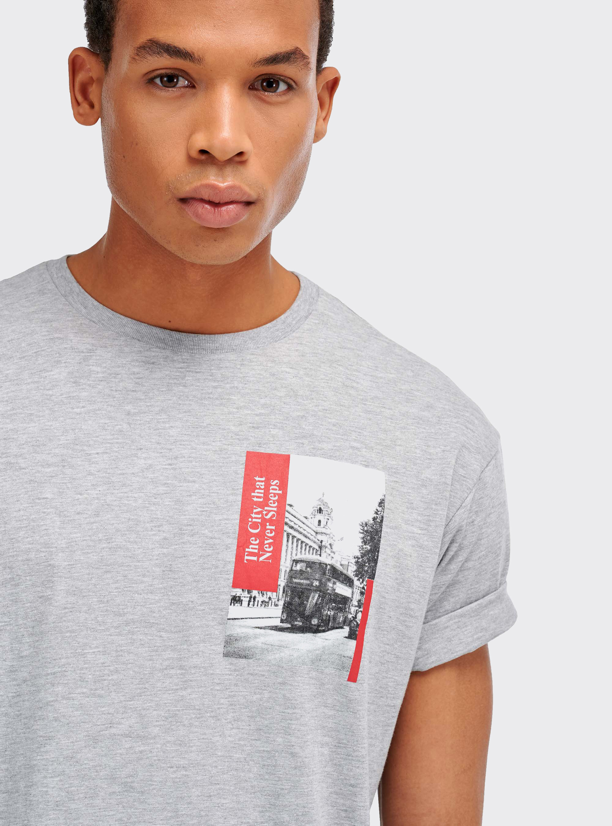 T-shirt with print, LIGHT GREY MELANGE