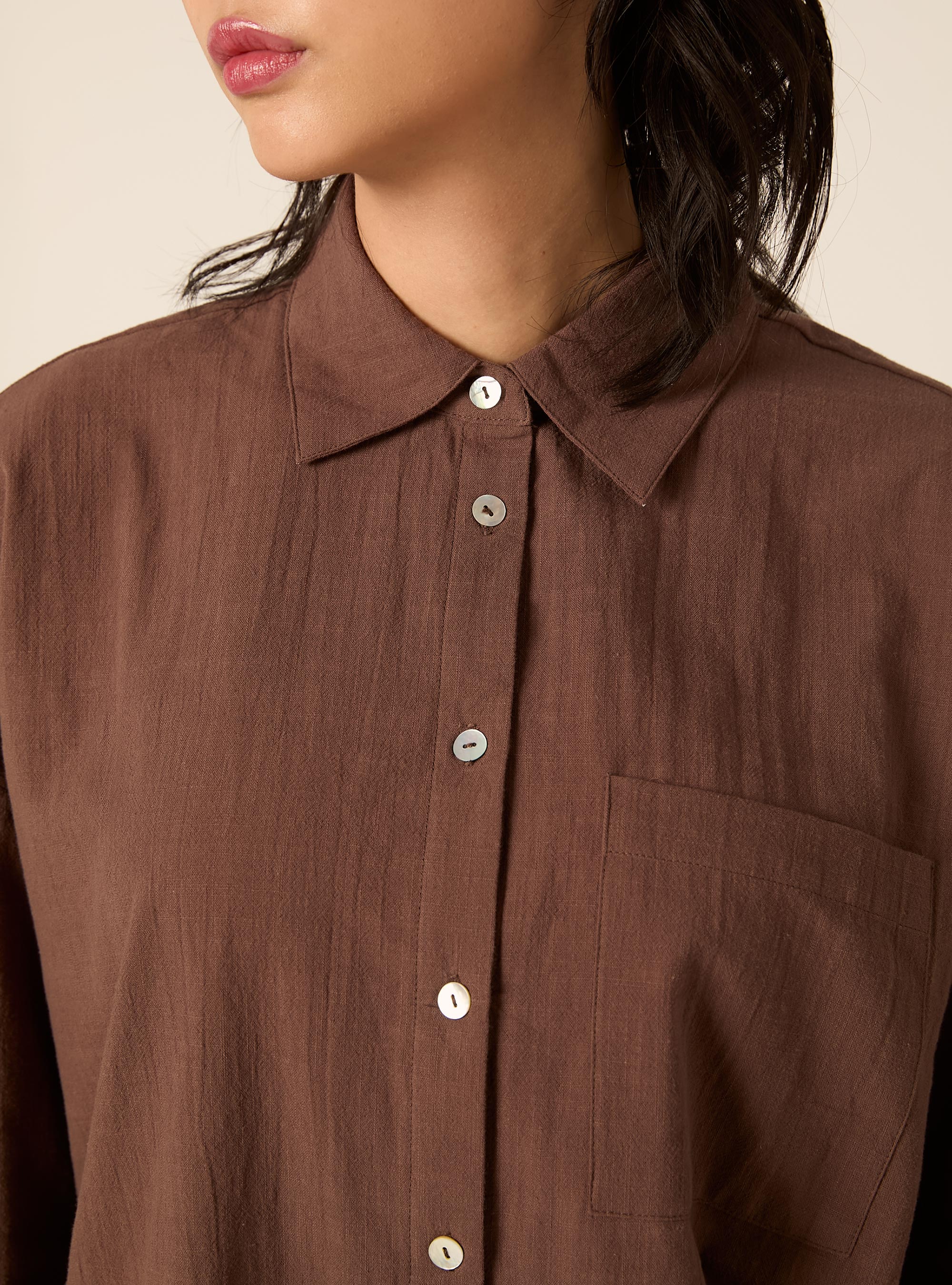 Camicia oversize con tasca, MARRONE MEDIO