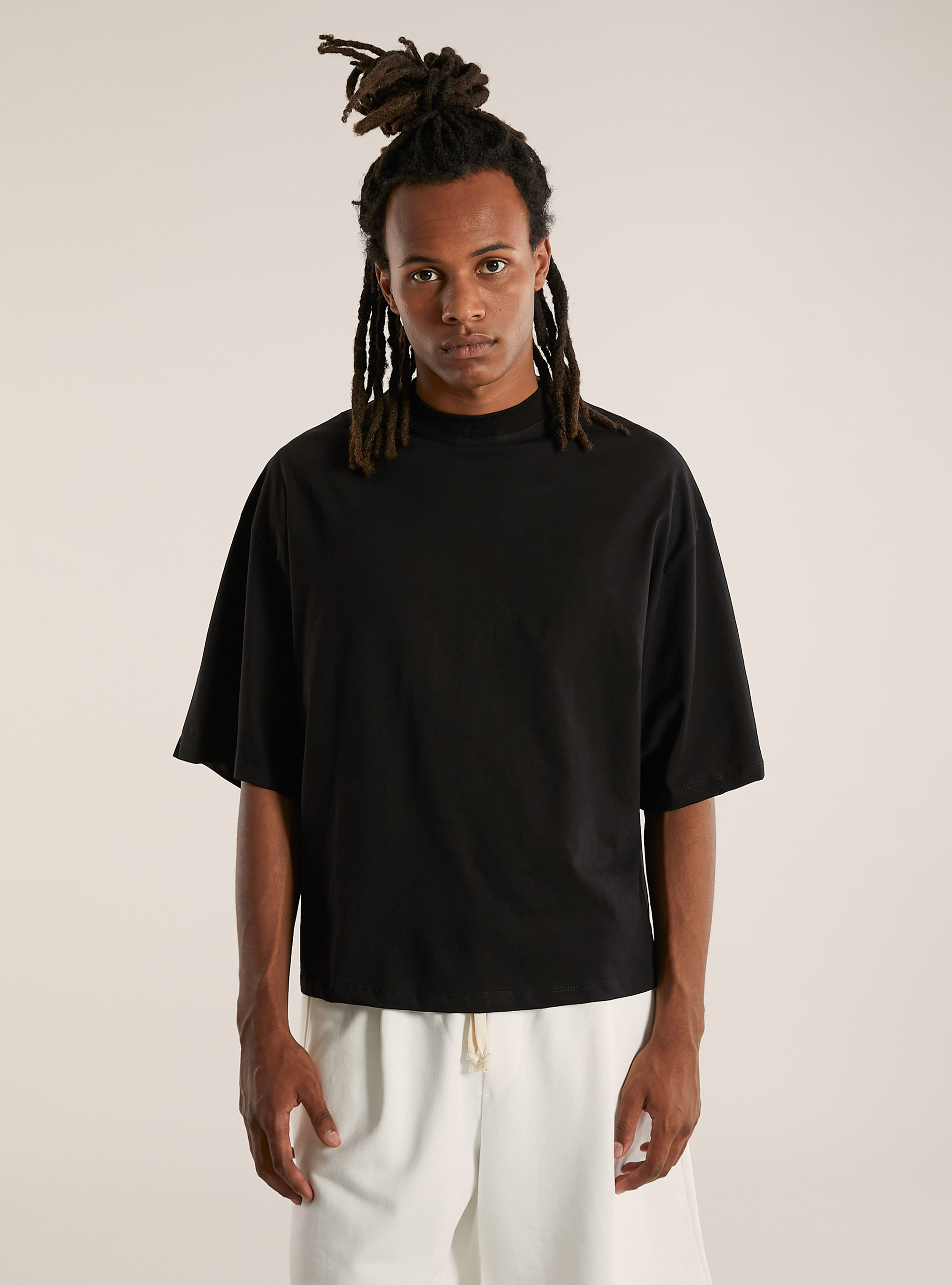 Baumwoll-T-Shirt mit kastenförmiger Passform, BK1 BLACK