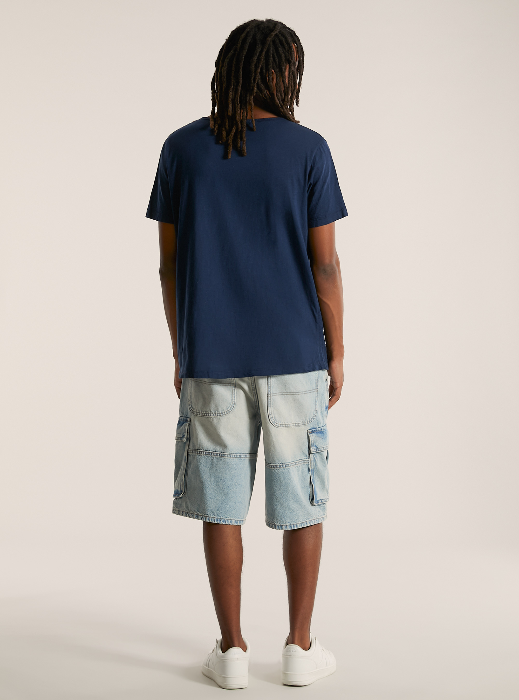 Linen blend T-shirt with v-neck and buttons, NA2 NAVY MEDIUM