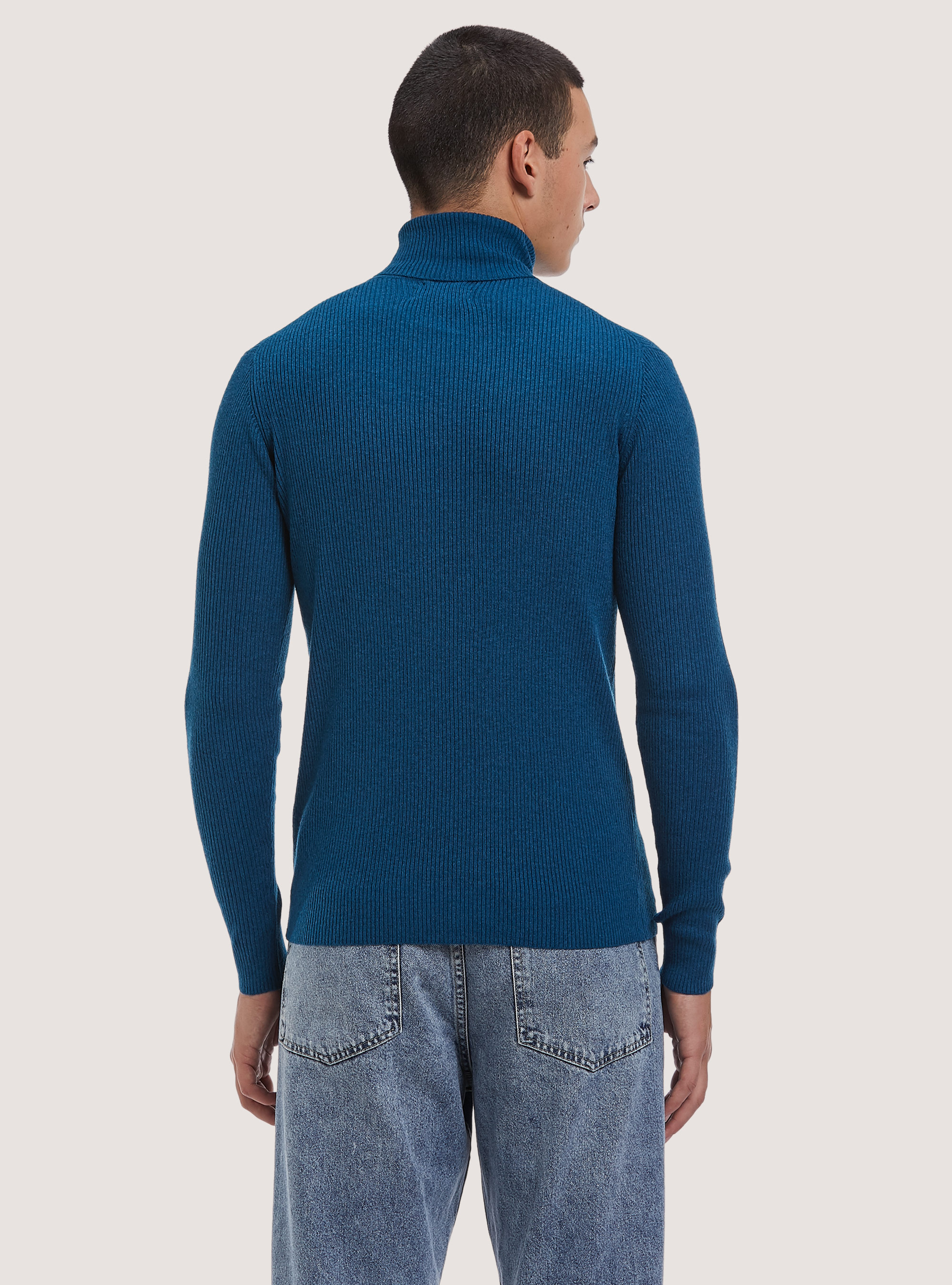 Ribbed turtleneck pullover, OB2 BLUE OIL MED.