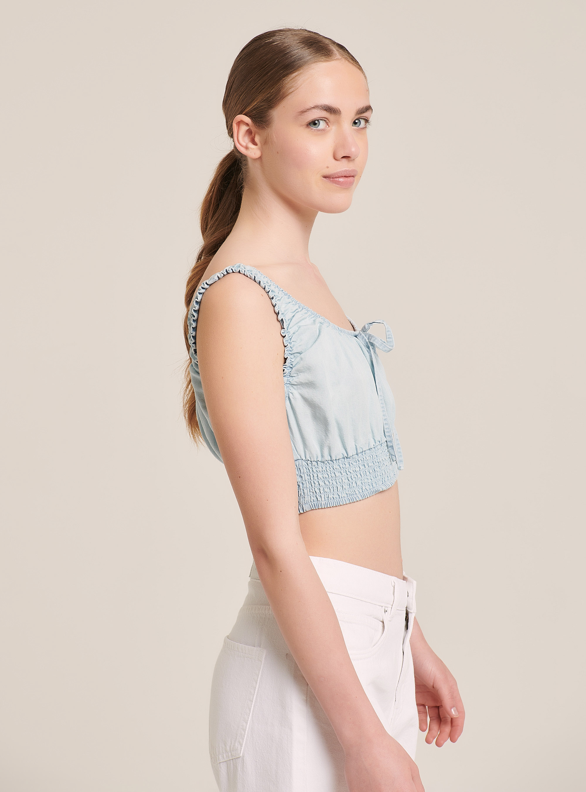 Crop top in denim, CELESTE