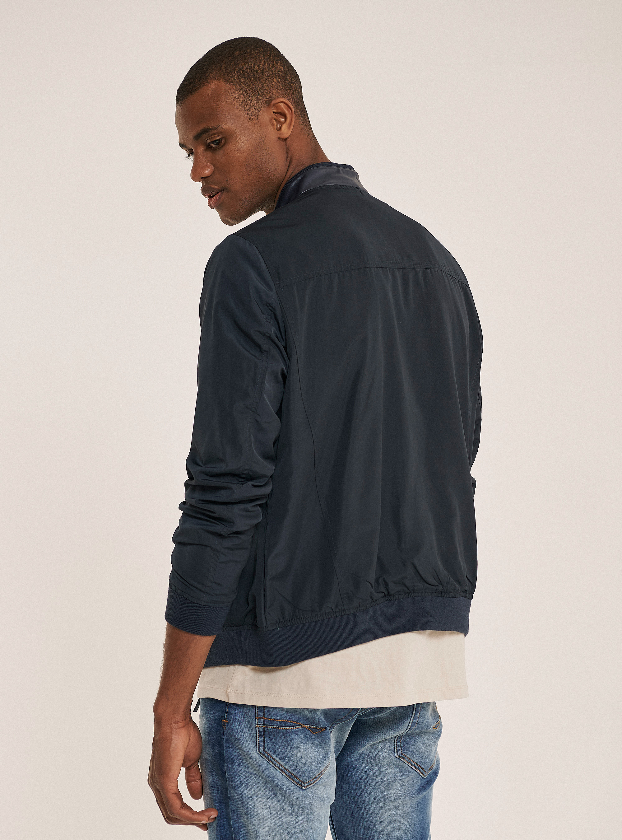 Veste couleur unie avec éclair, C2222 NAVY
