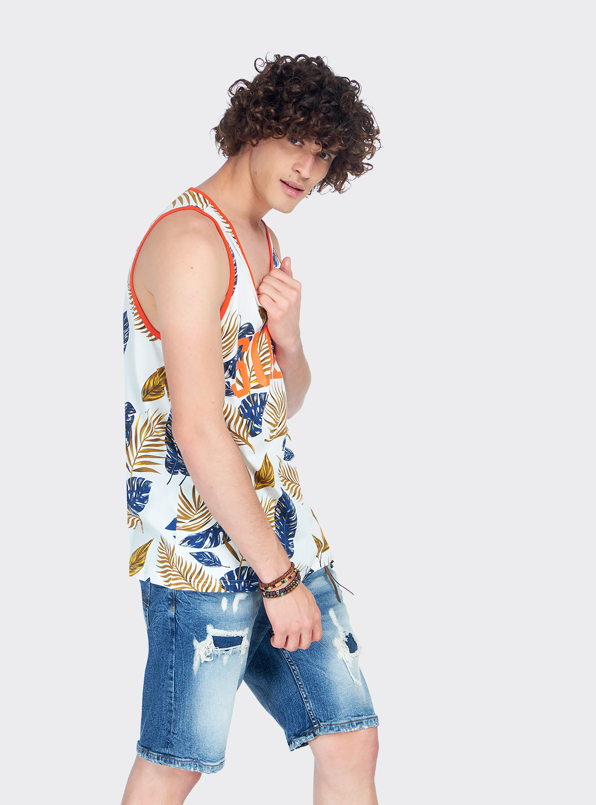 Cotton comfort-stretch tank top, FLOWER WHITE