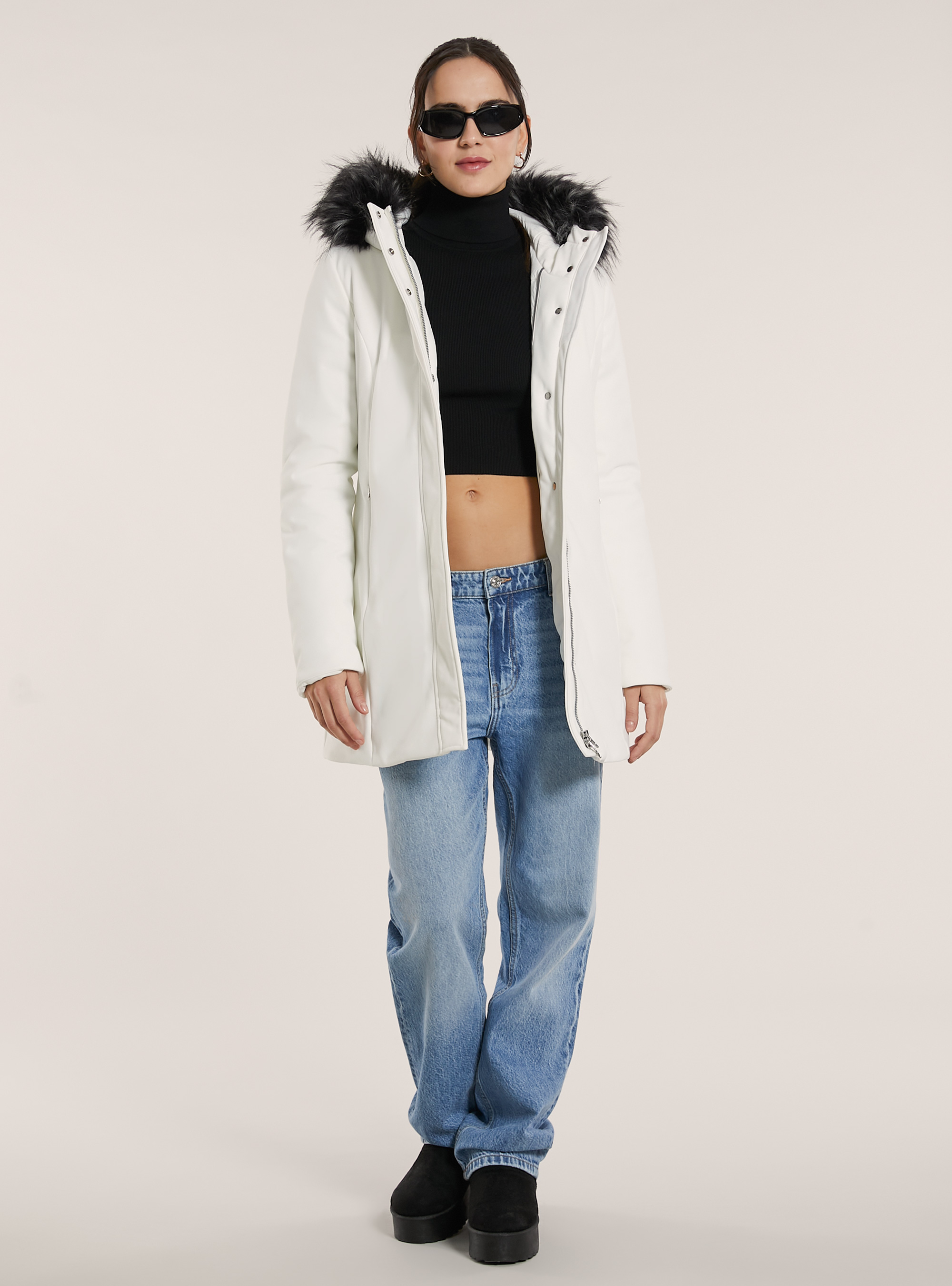 Giubbotto tecnico con cappuccio con pelliccia, WH2 WHITE