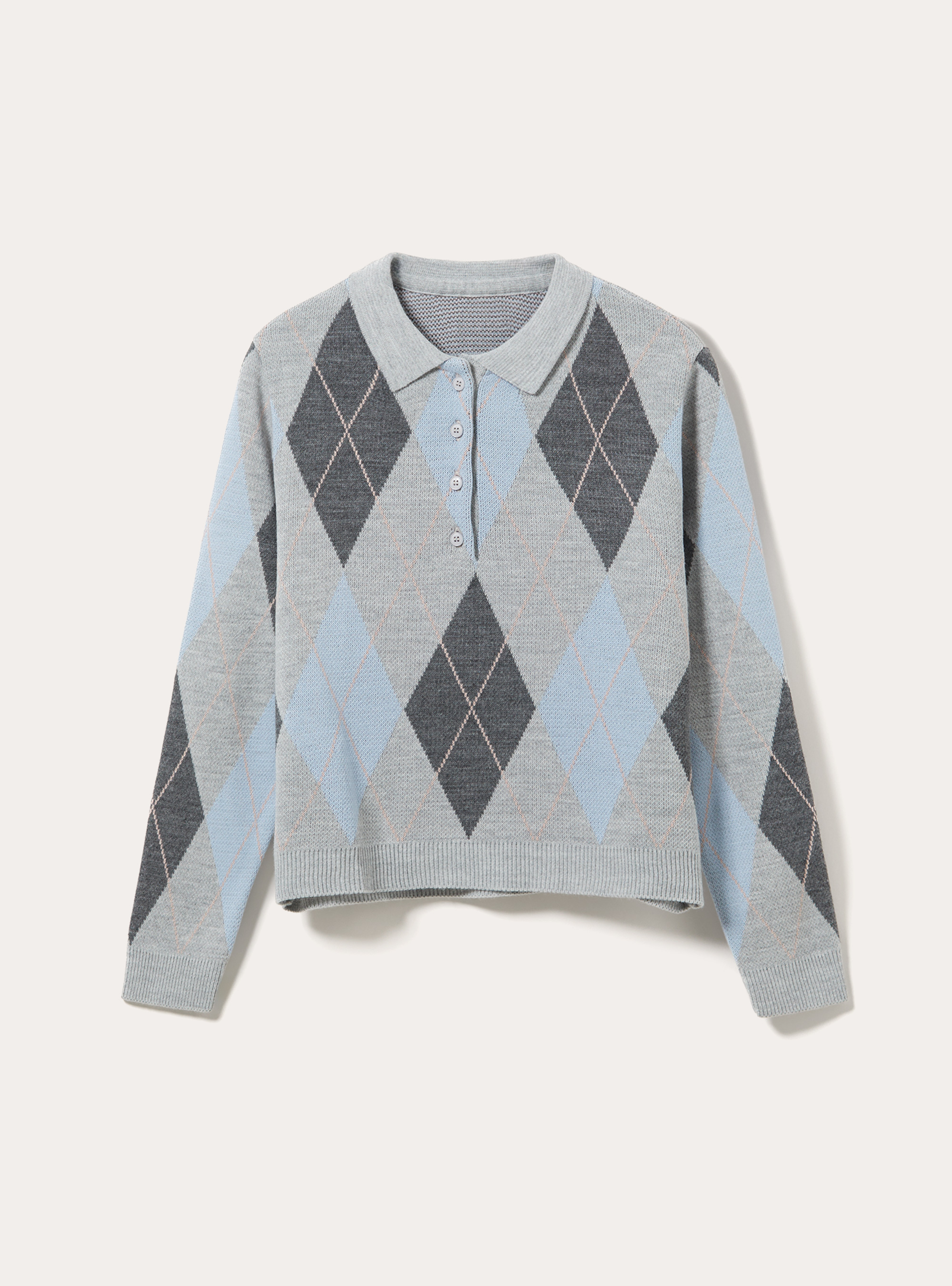 Pullover polo con rombi, MGY3 GREY MEL LIGHT