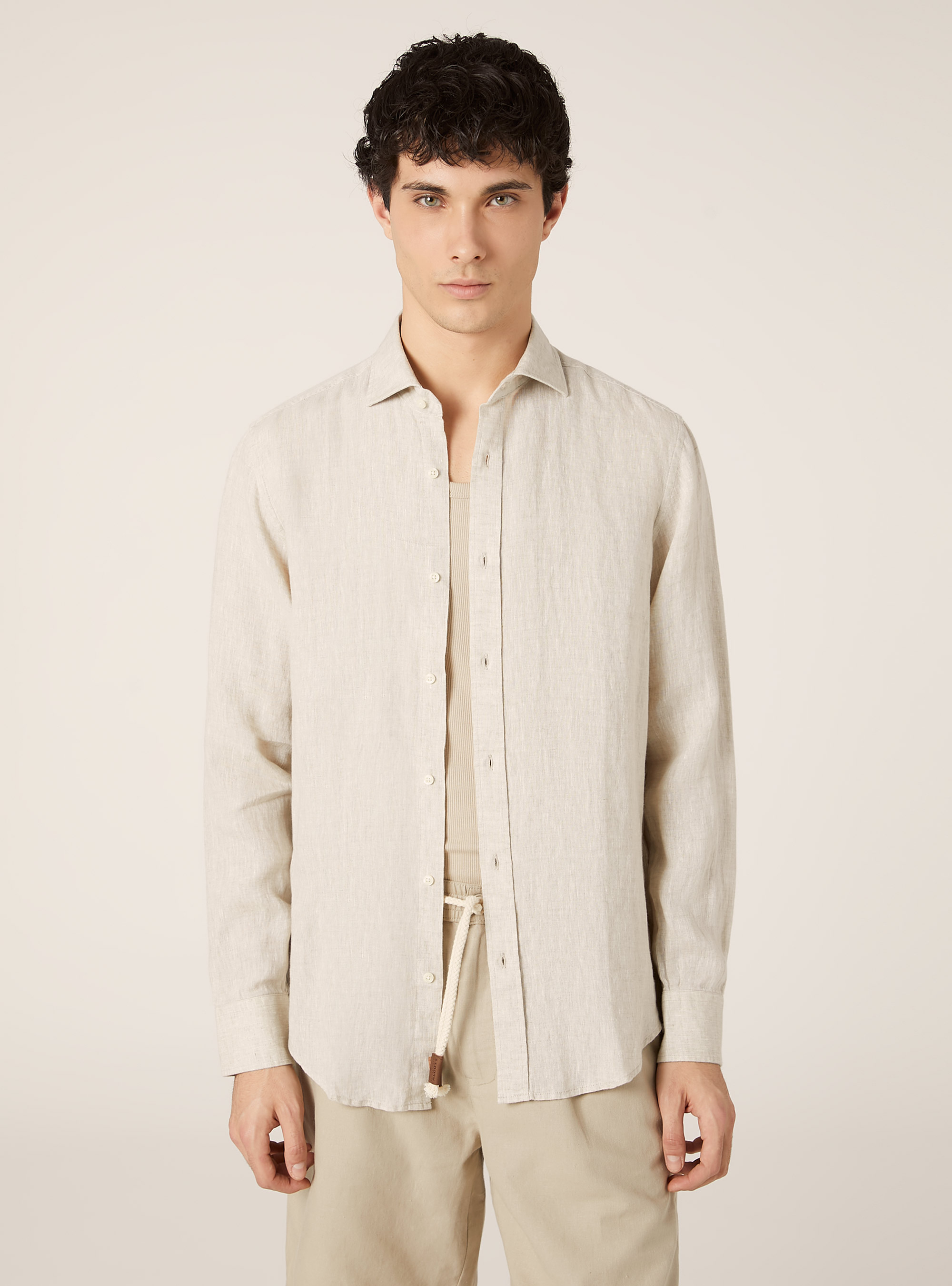 Long-sleeved pure linen shirt, SA2 SAND MEDIUM