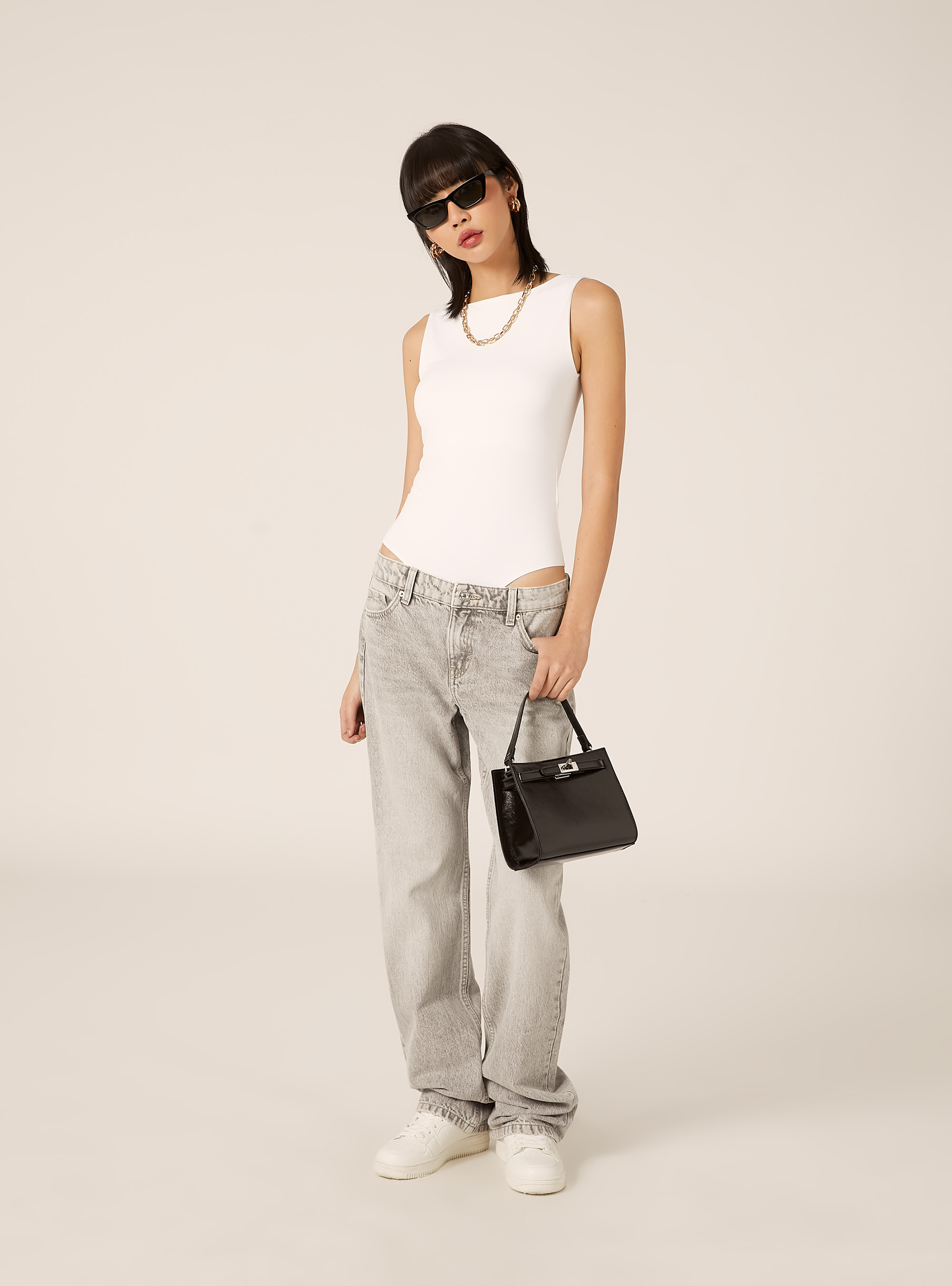 Jeans straight low waist, D00G GREY