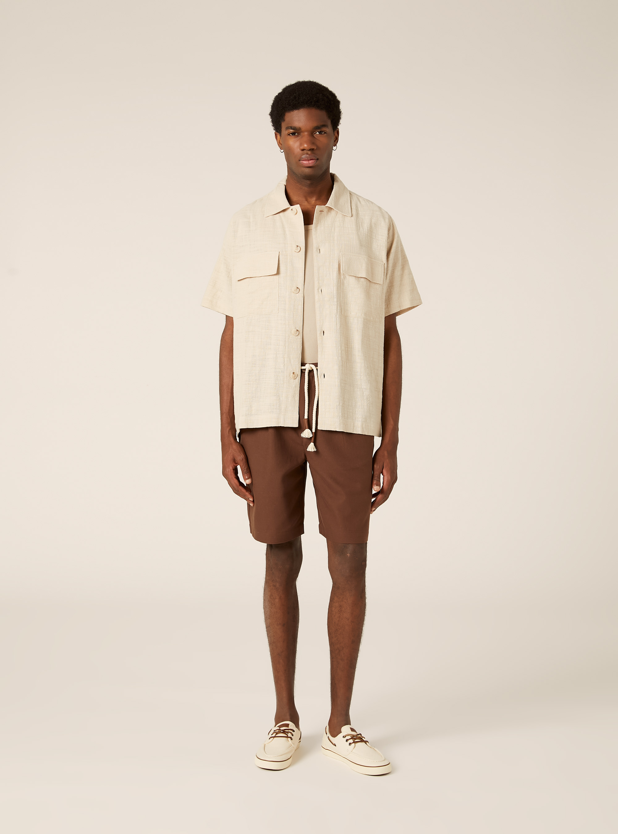 Chemise en coton &agrave; manches courtes, BG3 BEIGE LIGHT
