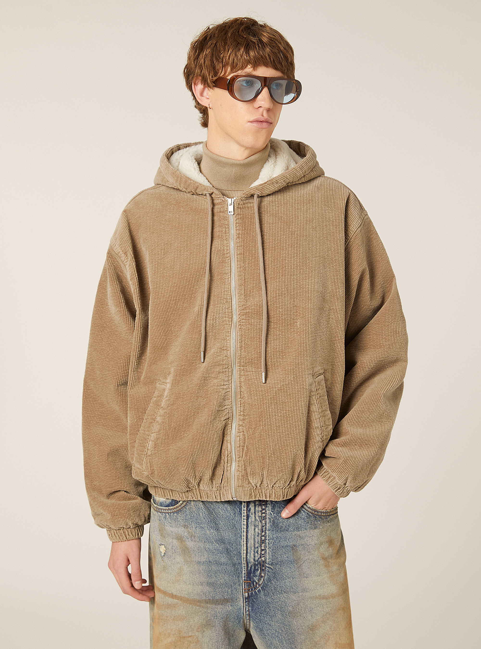 Giubbotto in velluto con pelliccia interna, BG2 BEIGE MEDIUM