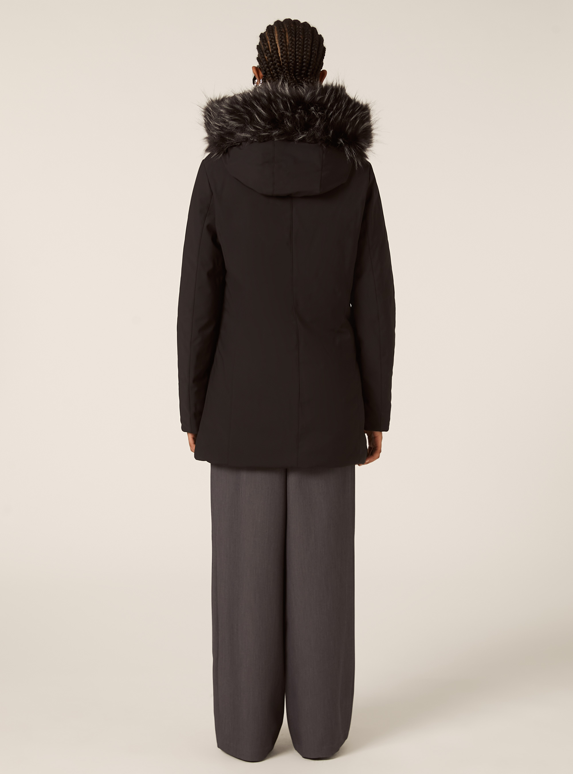 Giubbotto tecnico con cappuccio con pelliccia, BK1 BLACK