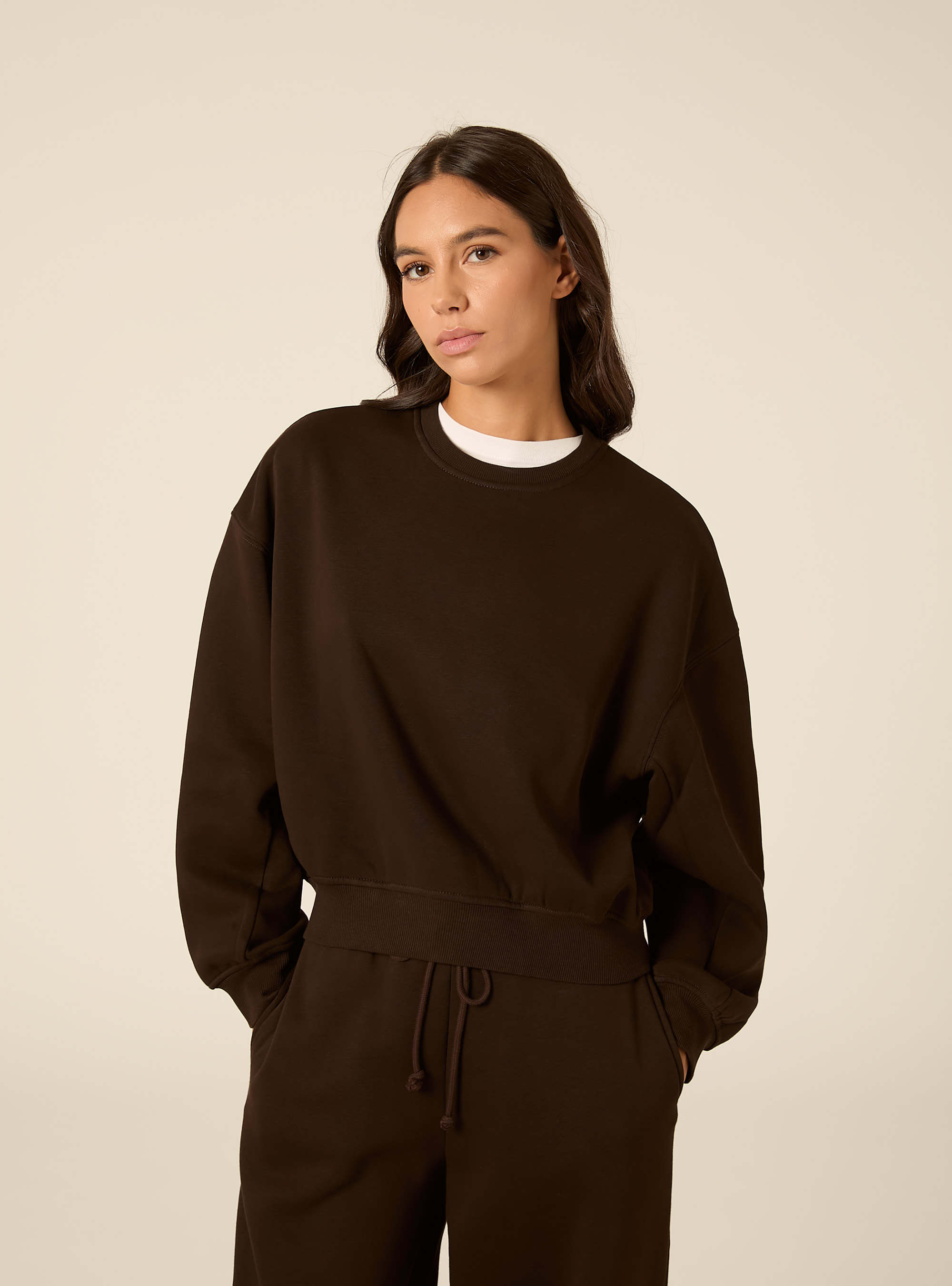 Felpa girocollo, BR1 BROWN DARK