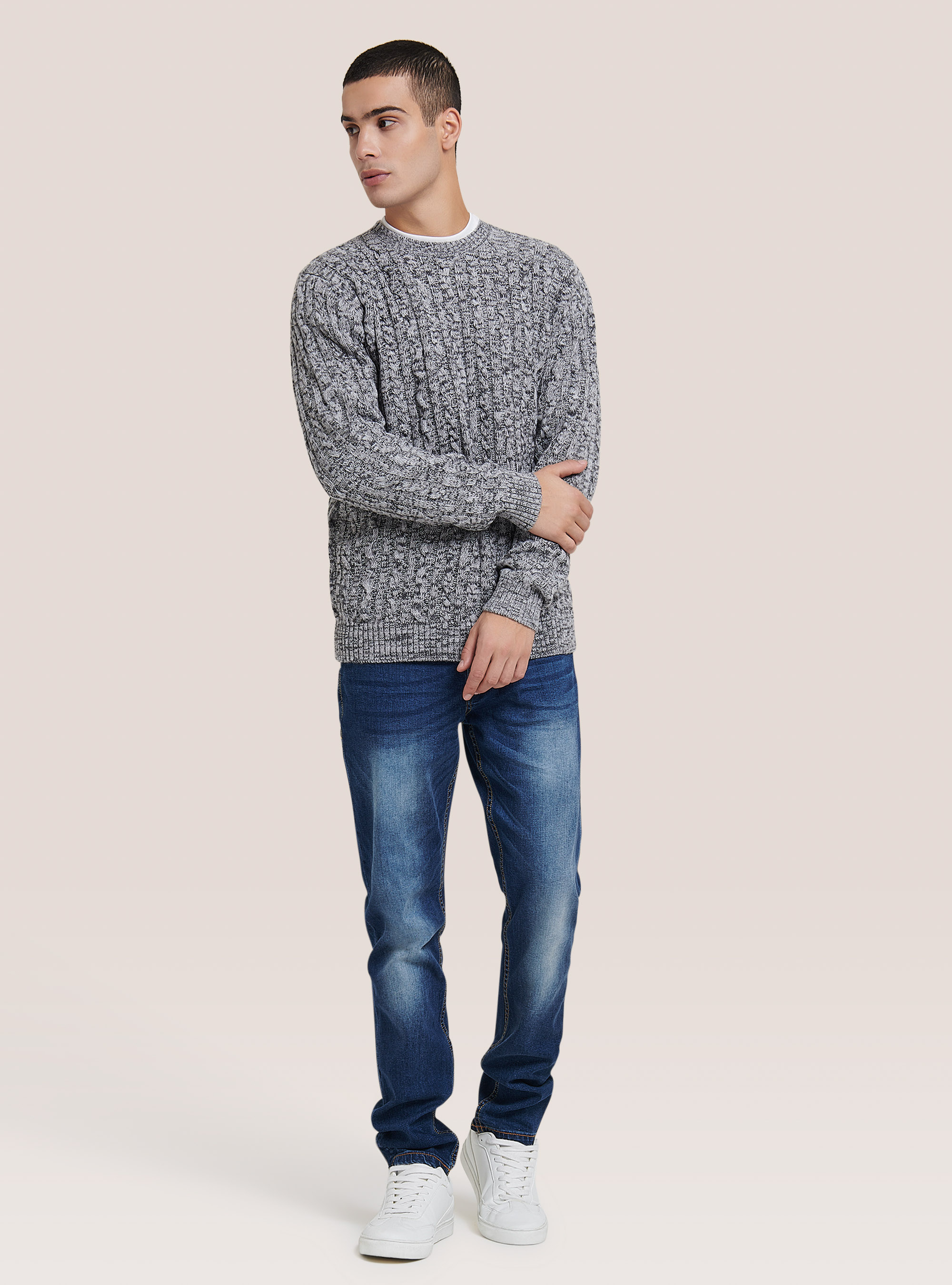 Pullover caldo con trecce, C143 GREY M./C135 GREY M.