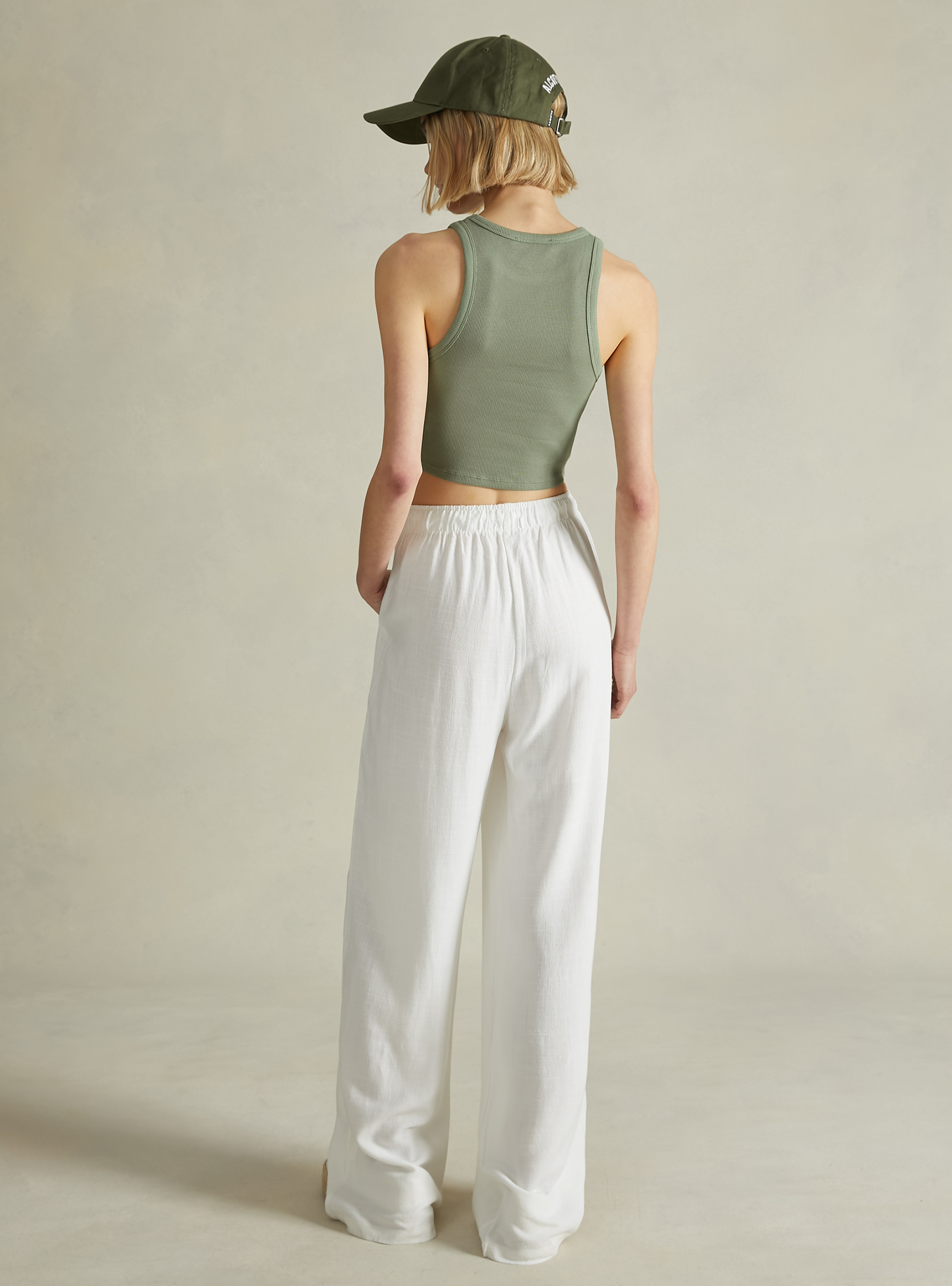 Linen blend palazzo trousers, WH1 OFF WHITE