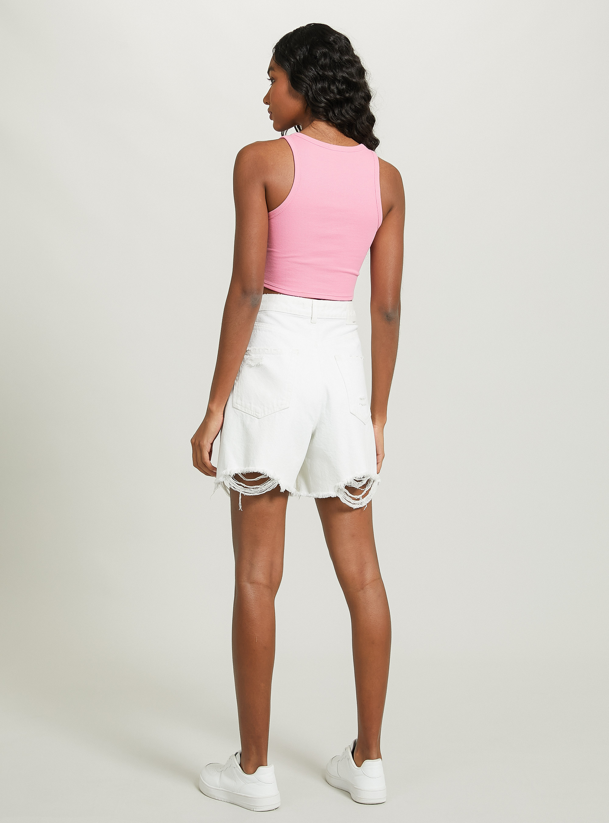 Cropped cotton tank top, PK2 PINK MEDIUM