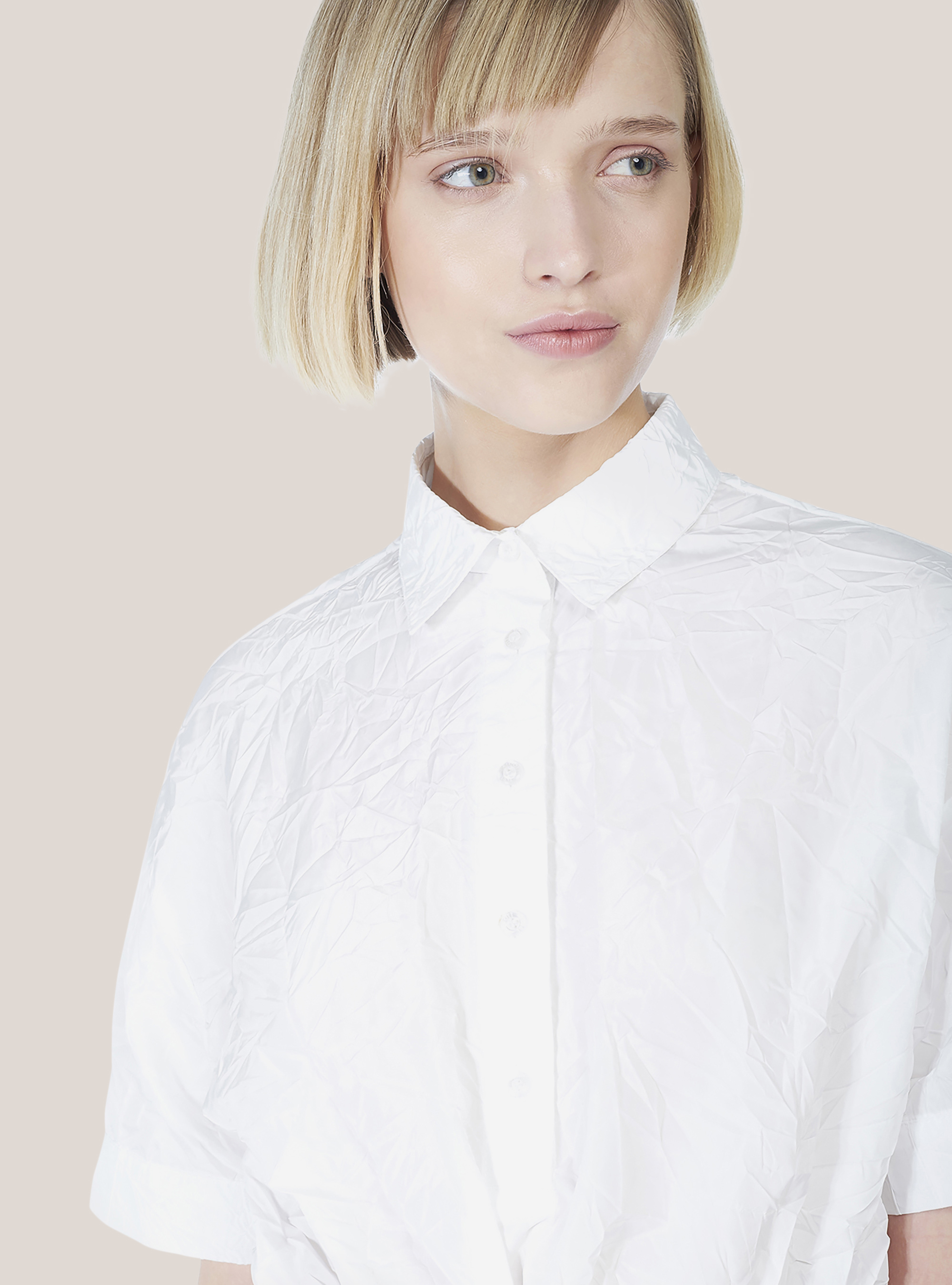 Long shirt with short sleeves, WHITE