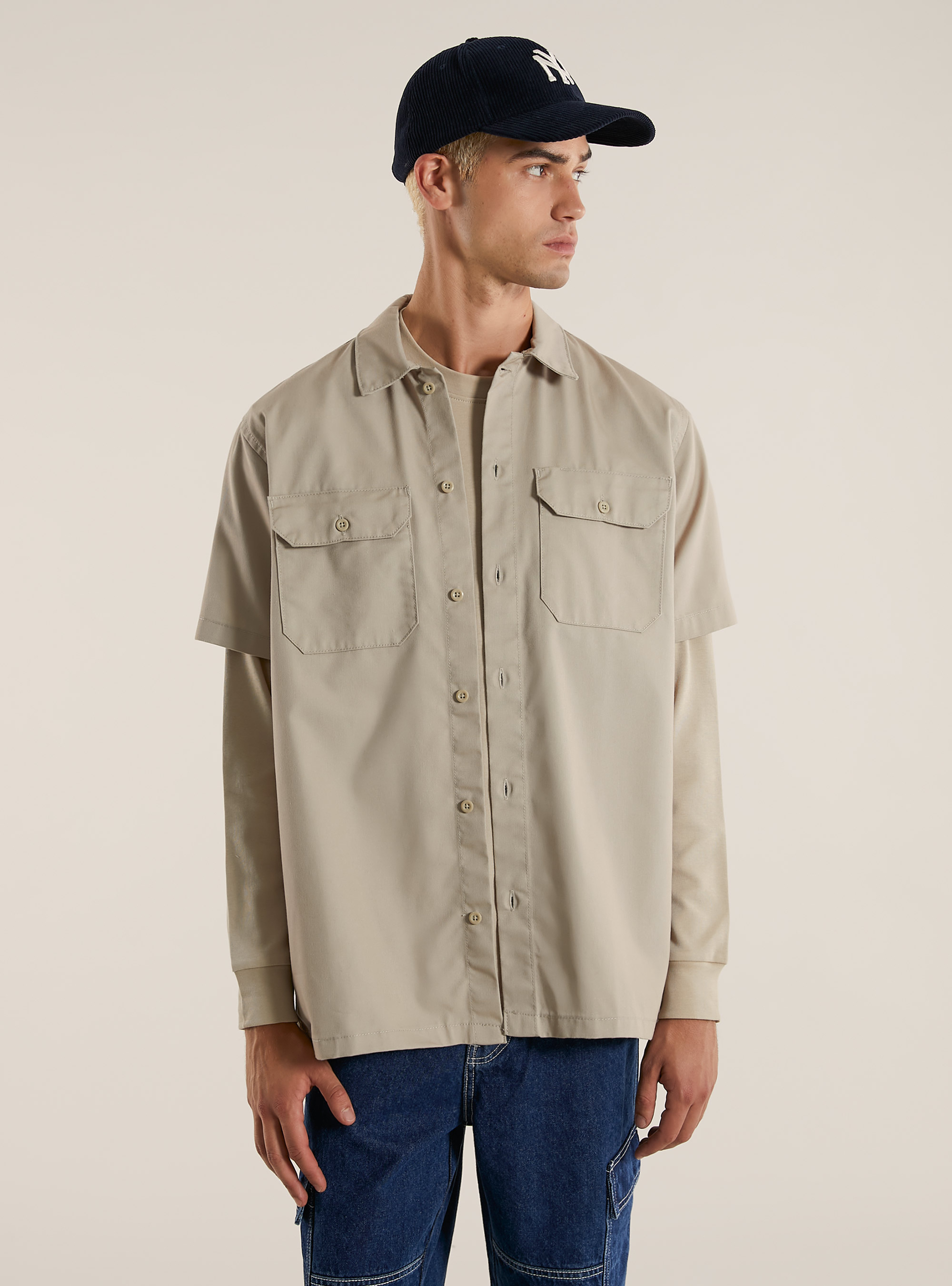 Twill shirt with large pockets, BG2 BEIGE MEDIUM